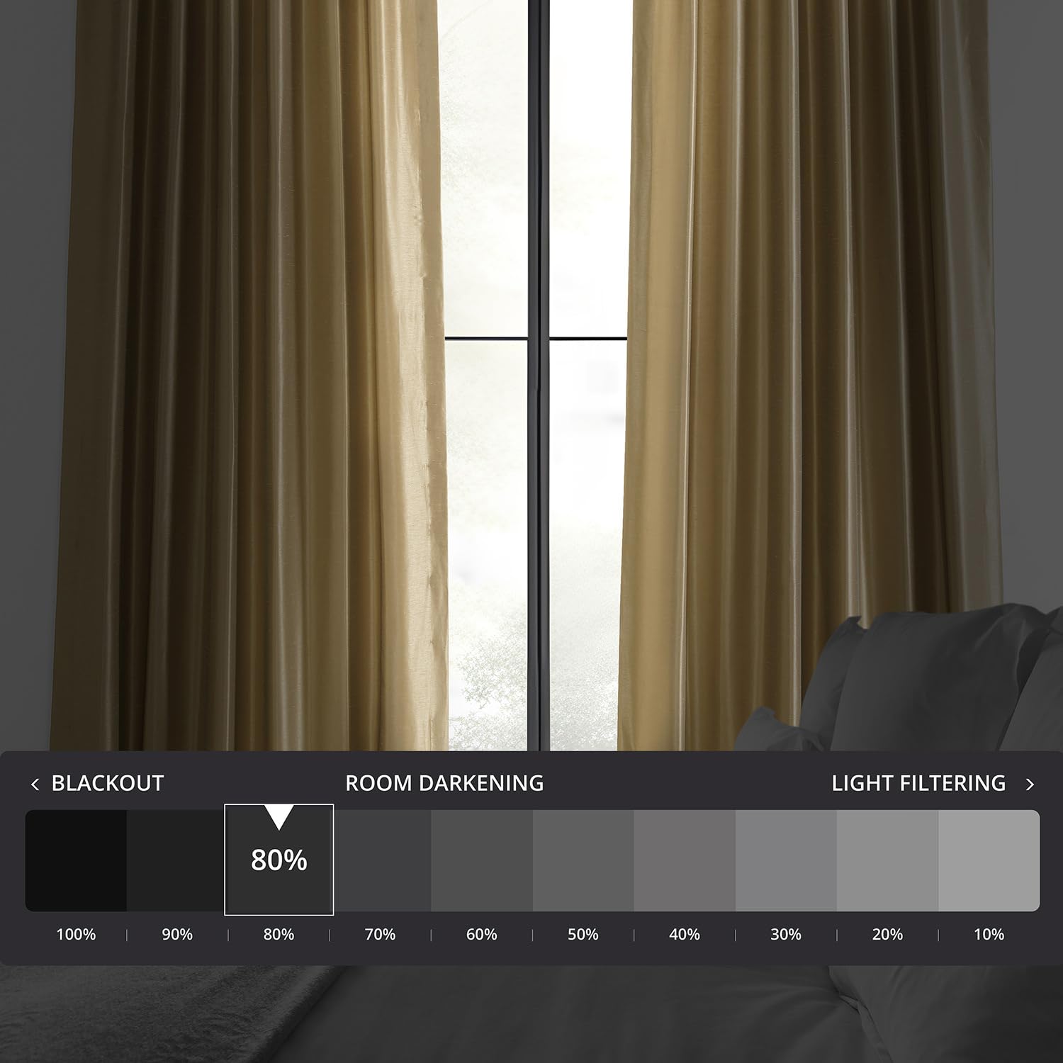 Vintage Textured Faux Dupioni Silk Room Darkening Curtains - 1 Panel (50x96 Inches) - Flax Gold - Elegant Blackout Drapes for Bedroom & Living Room - Perfect for Home Theater, Nursery & Light Control