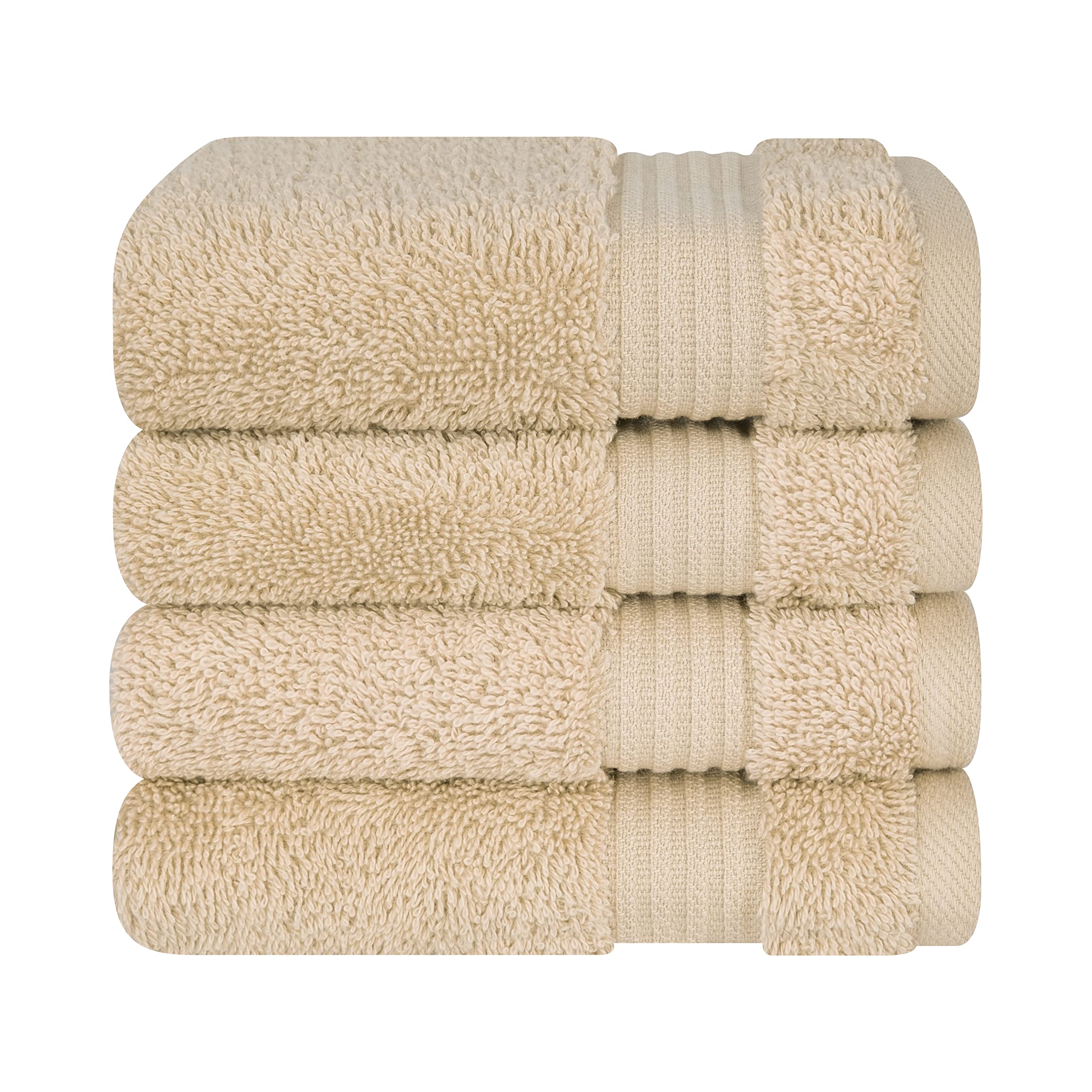 100% Cotton Turkish Washcloths - 4 Pack Soft & Absorbent Face & Hand Towels for Bathroom, Body & Spa | Fluffy Wash Rags for Gentle Exfoliation & Skincare | Beige Luxury Towel Set for Home & Travel