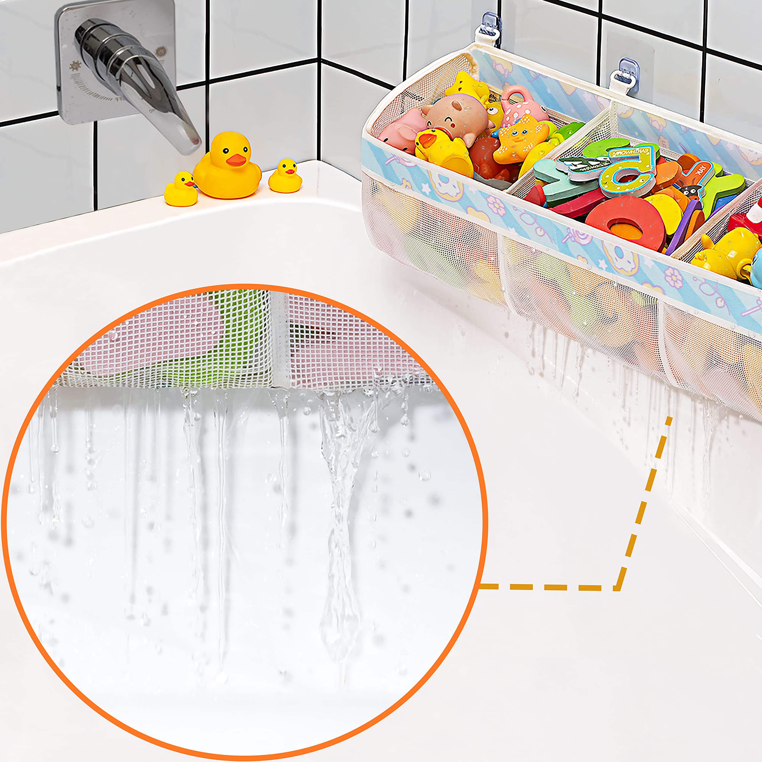 **Austion Extra Large Mesh Bath Toy Organizer with Quick-Drying Openings – Breathable Baby Toy Storage for Tub – Perfect for Bath Time Organization & Easy Drying (Blue)**    *(Ideal for keeping bath toys tidy, dry, and mold-free – great for kids' bathtubs, showers, and poolside storage!)*
