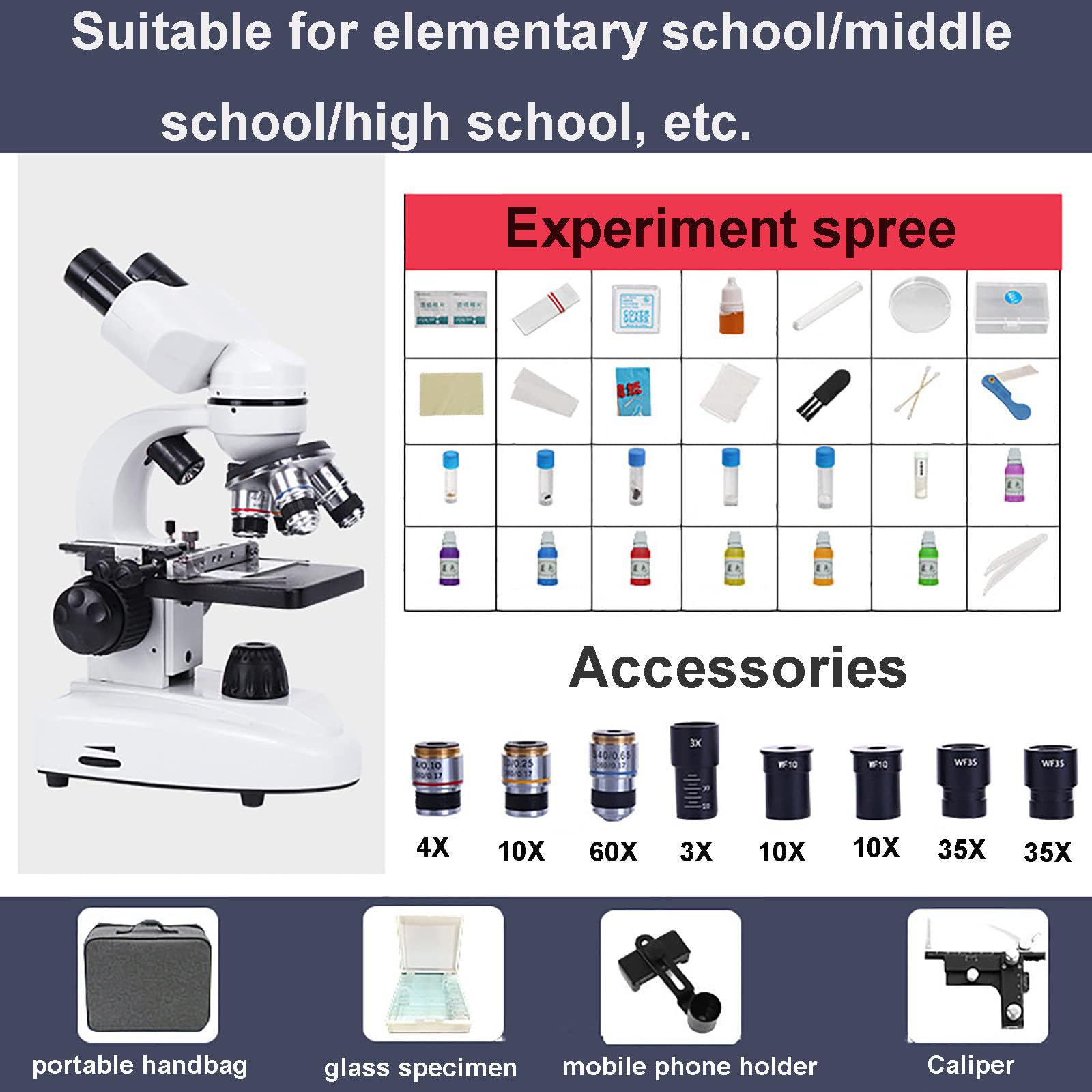 6000x 10000x 15000x Magnification Binocular Microscope for Adults & Students - Dual LED Illumination with Phone Adapter & Storage Bag - Perfect for Lab Experiments, School Science Projects & Home Biology Studies