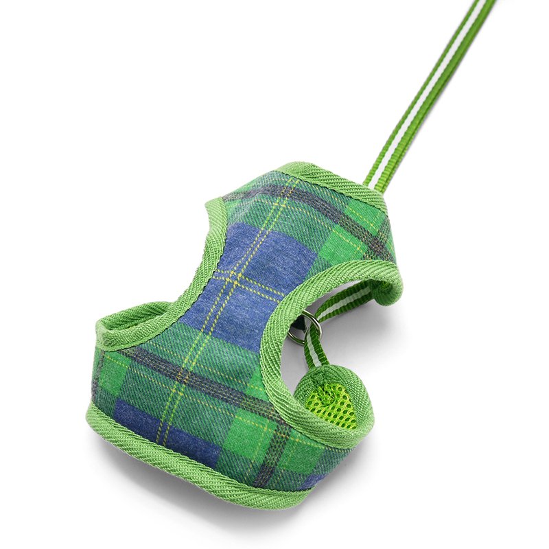 EasyGO Plaid Green Dog Harness - Adjustable & Reflective for Small to Medium Dogs - Perfect for Walking, Running & Outdoor Adventures