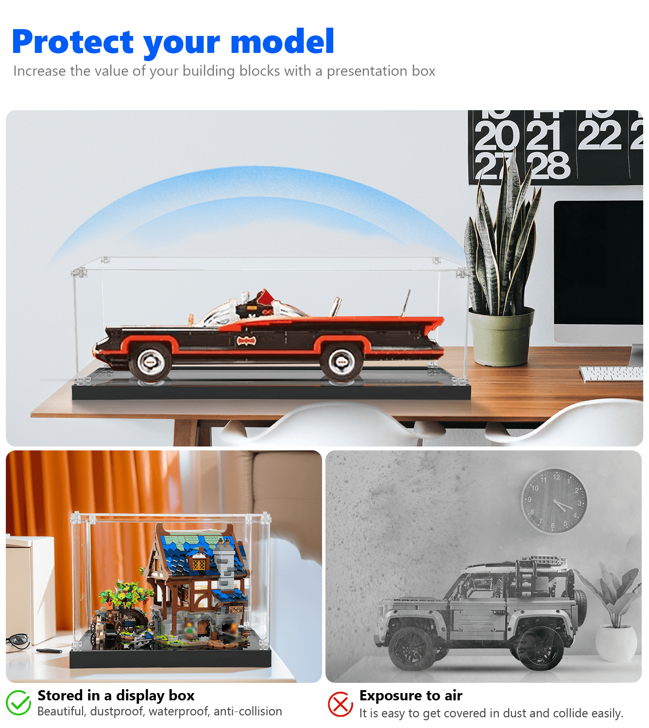 LEGO The Classic TV Series Batmobile (76328) Display Case - 1:10 Scale Model Protector for Collectible Showcase - Perfect for Home Decor, Office Display, and LEGO Fan Collections