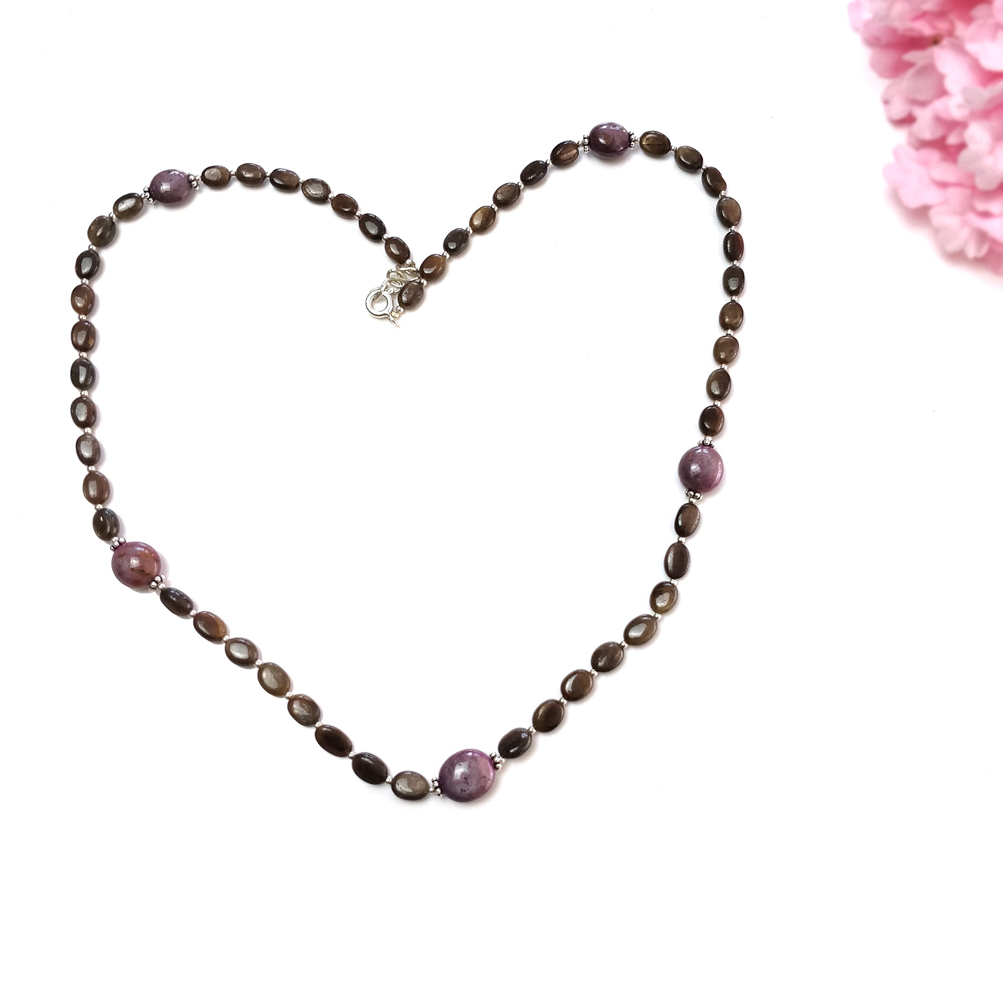 Natural Untreated Chocolate Sapphire & Star Ruby Gemstone Necklace - 111.25cts Oval Cut with 925 Sterling Silver (6*5mm & 11*10mm) | Elegant Jewelry Gift for Women, Birthday, Anniversary & Special Occasions