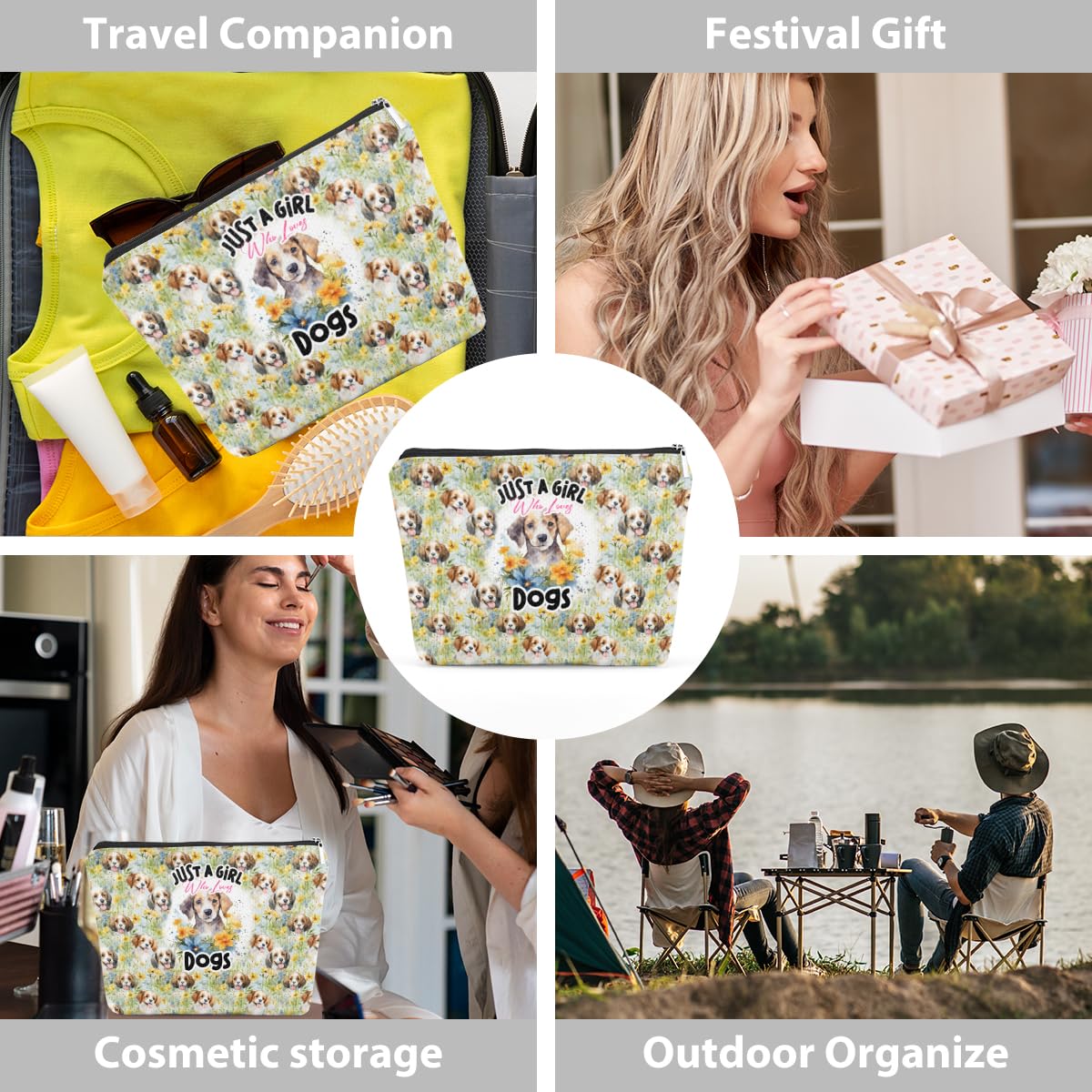 Funny Dog Themed Makeup Bag - Floral Cosmetic Travel Organizer for Dog Lovers, Women & Girls | Perfect Gift for Dog Owners, Moms, Friends, Nieces & Daughters | Great for Travel, Graduation & Birthday Presents