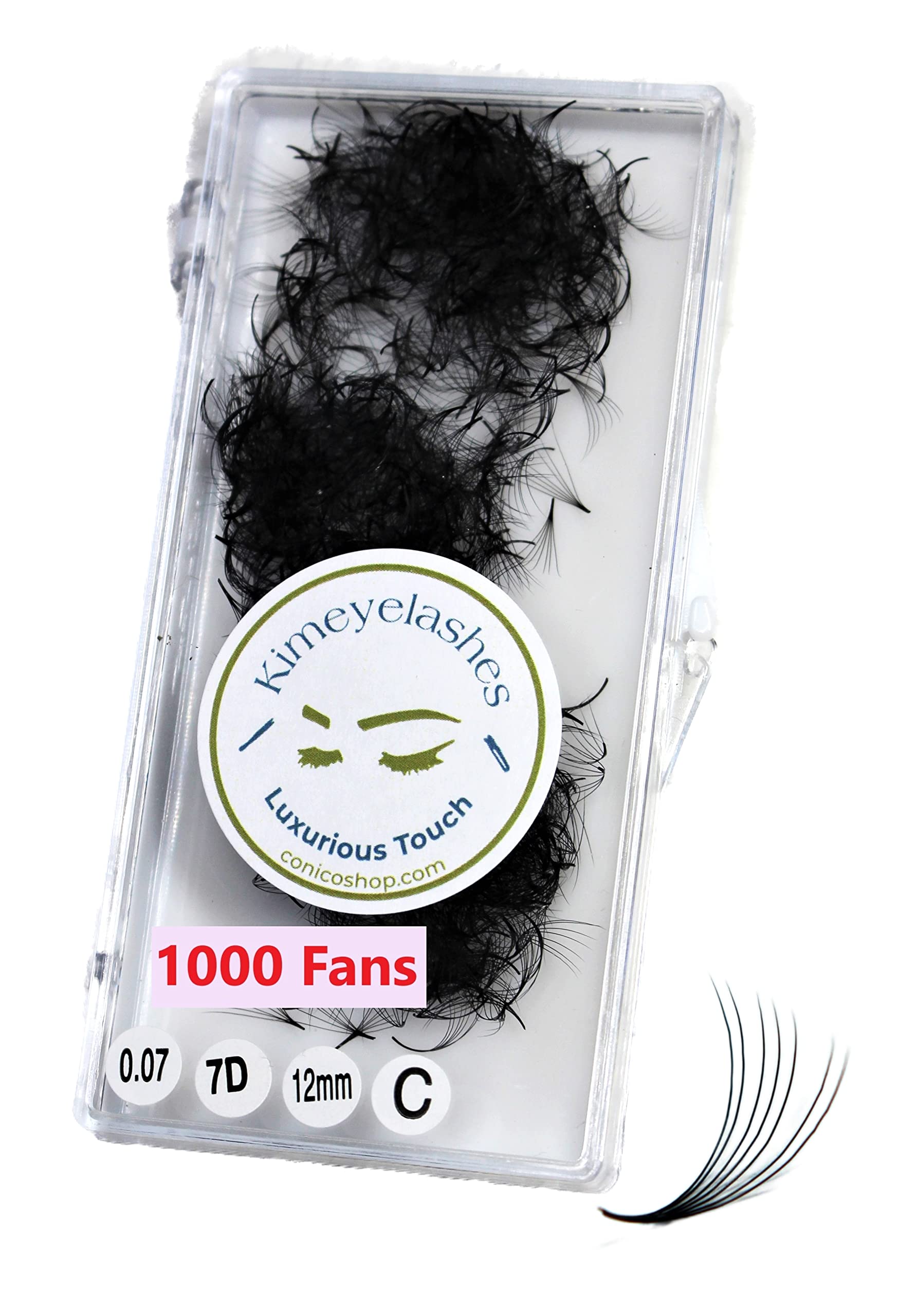 7D 0.07 C/D Curl 1000 Premade Volume Lash Fans - Handmade Russian Eyelash Extensions Supplies for Professional Salon & Home Use (14mm, C Curl) - Perfect for Bridal, Party & Special Occasion Makeup