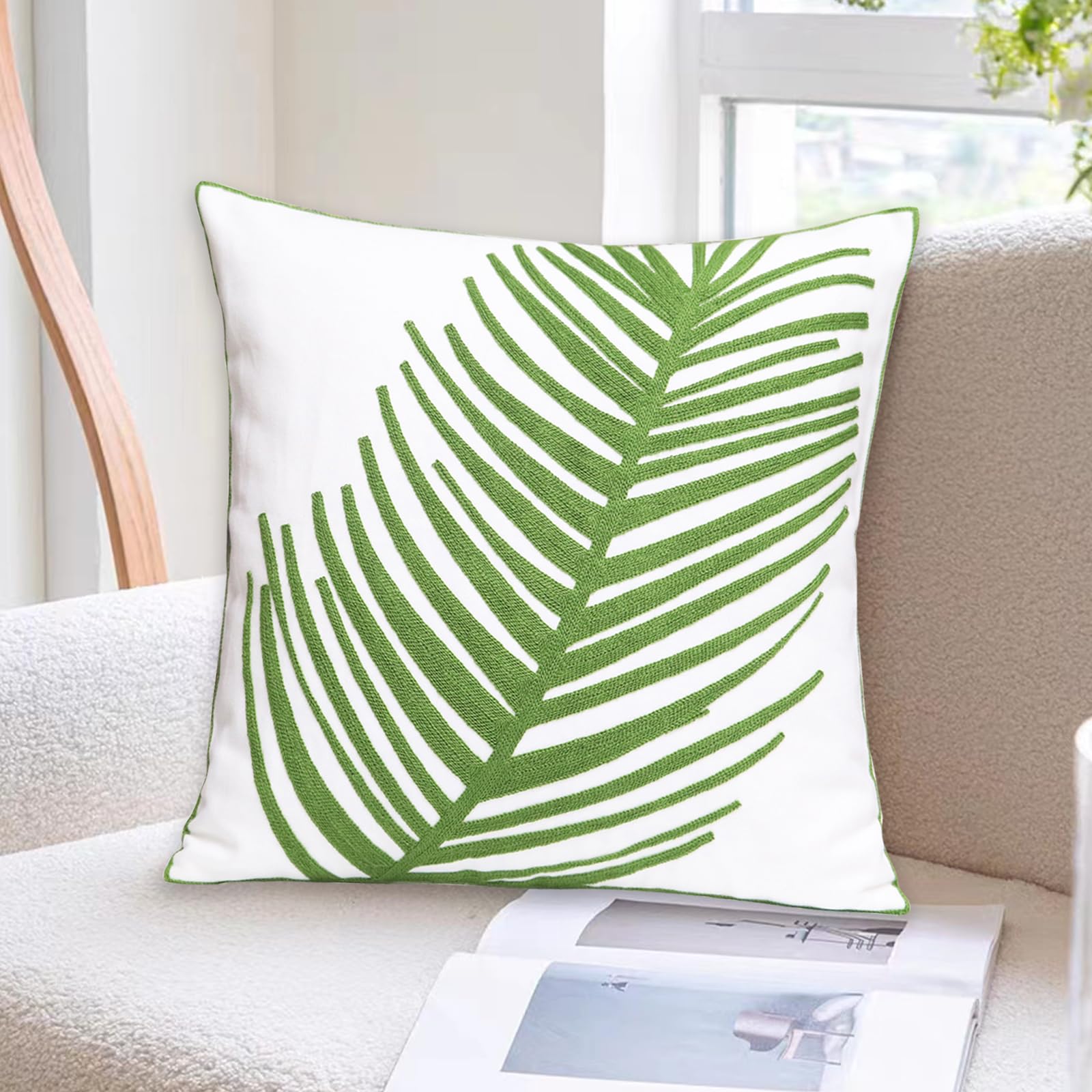 1 PCS Geometric Embroidery Cotton Throw Pillow Cover - 18x18 Inch Stripe Square Cushion Cover for Sofa, Living Room & Bed - Breathable & Durable Outdoor Decorative Pillow Case (Pattern-2) - Perfect for Home Decor, Cozy Reading Nook & Patio Furniture