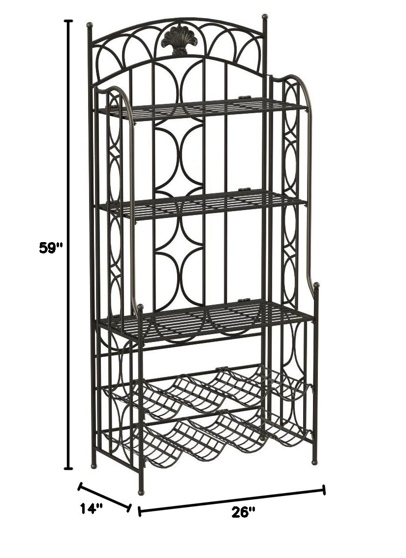 International Caravan 5-Tier Iron Baker's Rack & Wine Storage Shelf - Perfect for Kitchen Organization, Pantry Storage, and Wine Display