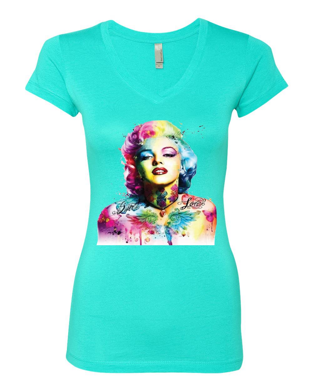Vibrant Marilyn Multicolor Pop Art V-Neck T-Shirt for Women | Junior Fit Fashion Tee | Perfect for Casual Wear, Pop Culture Events & Retro Style Outfits
