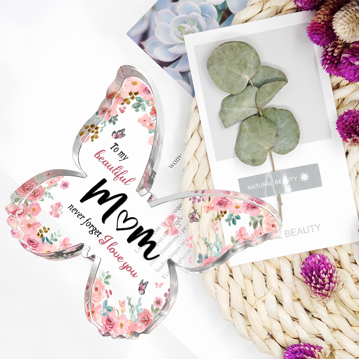 Personalized Acrylic Butterfly Engraved Plaque - 3.9×3.0×0.4 Inch Thoughtful Birthday/Christmas Gift for Mom from Daughter or Son | Perfect for Mother's Day, Anniversary & Home Decor