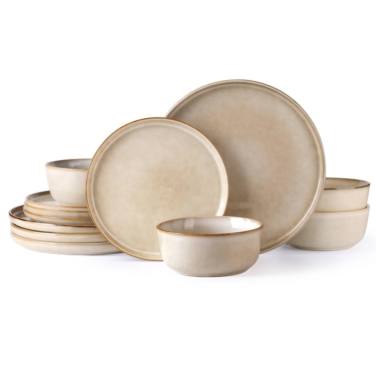 AmorArc 12-Piece Stoneware Dinnerware Set - Round Reactive Glaze Plates & Bowls, Chip & Crack Resistant, Dishwasher & Microwave Safe - Service for 4 | Perfect for Family Dinners, Entertaining Guests & Everyday Use