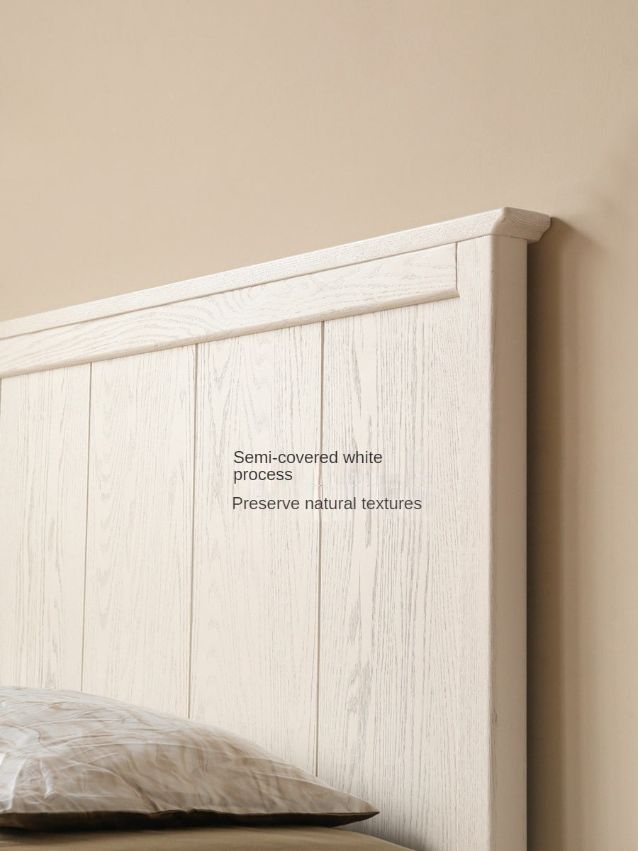 Solid Oak Wood High Headboard Full Size White Bed - American Style Bedroom Furniture for Master Bedroom & Guest Room Decor