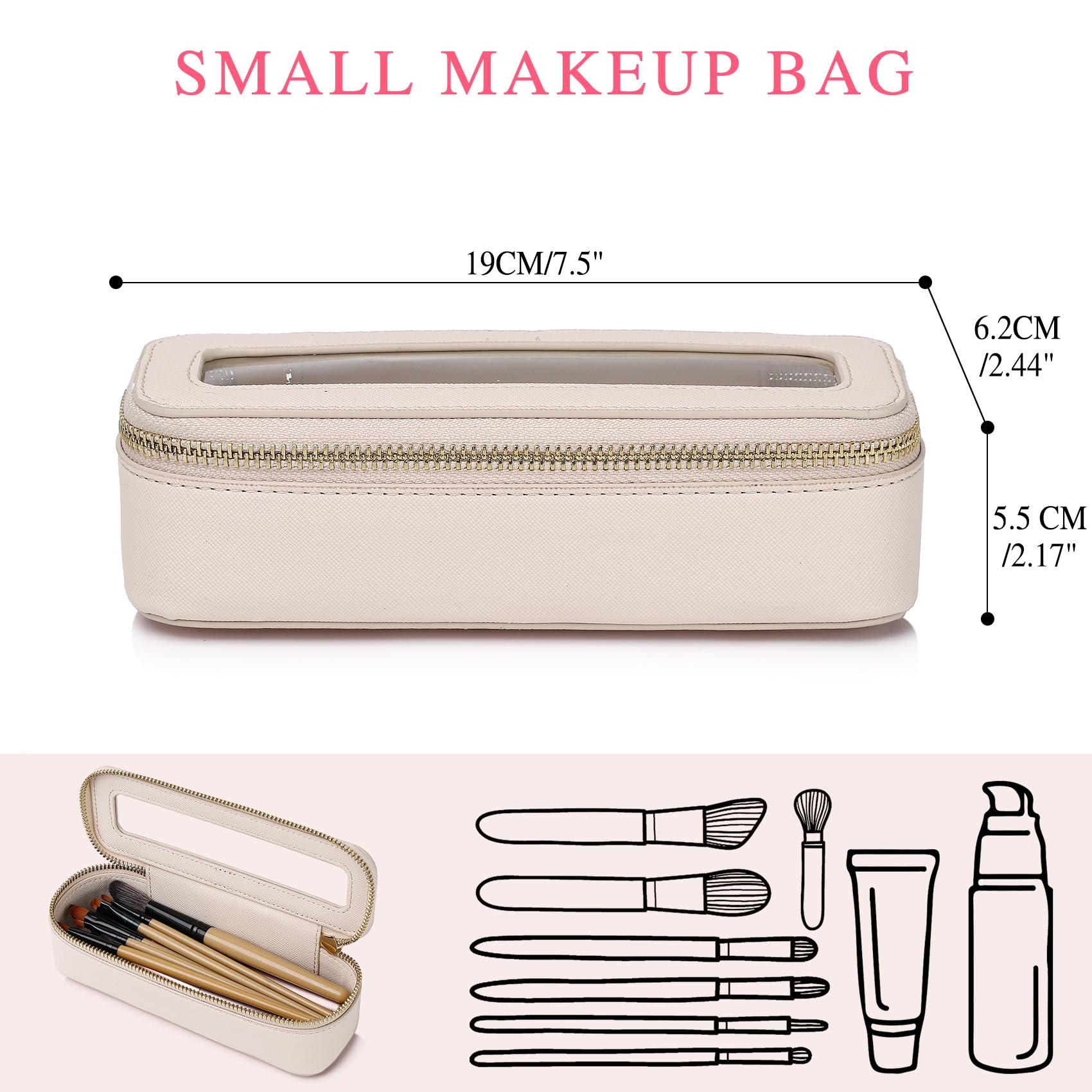Clear Travel Makeup Brush Case - Slim Zippered Cosmetic Bag for Women | Car & Toiletry Organizer