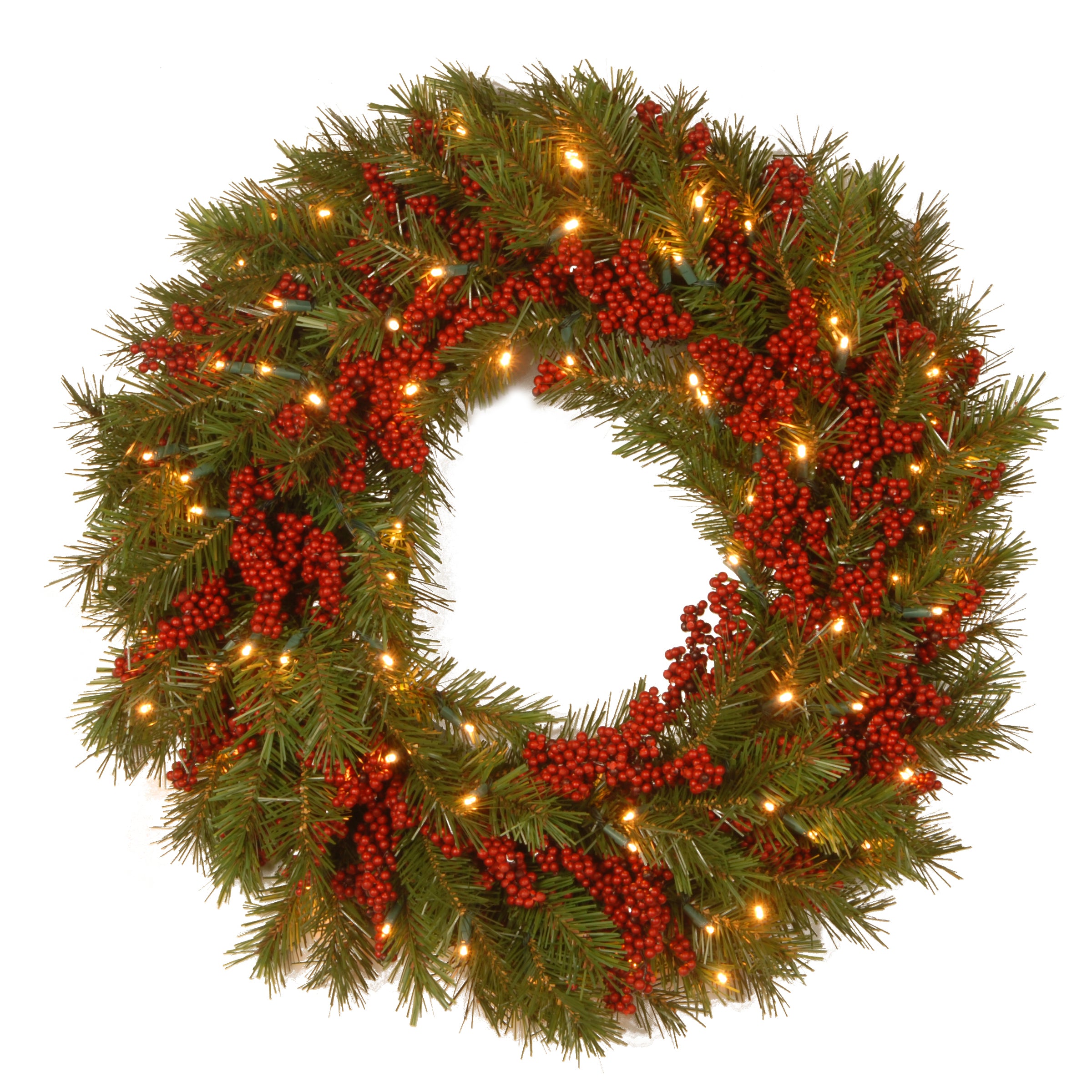 24 Inch Pre-Lit Valley Pine Wreath with Warm White LED Lights - Perfect for Christmas Decor, Front Door, Fireplace & Holiday Home Decorations