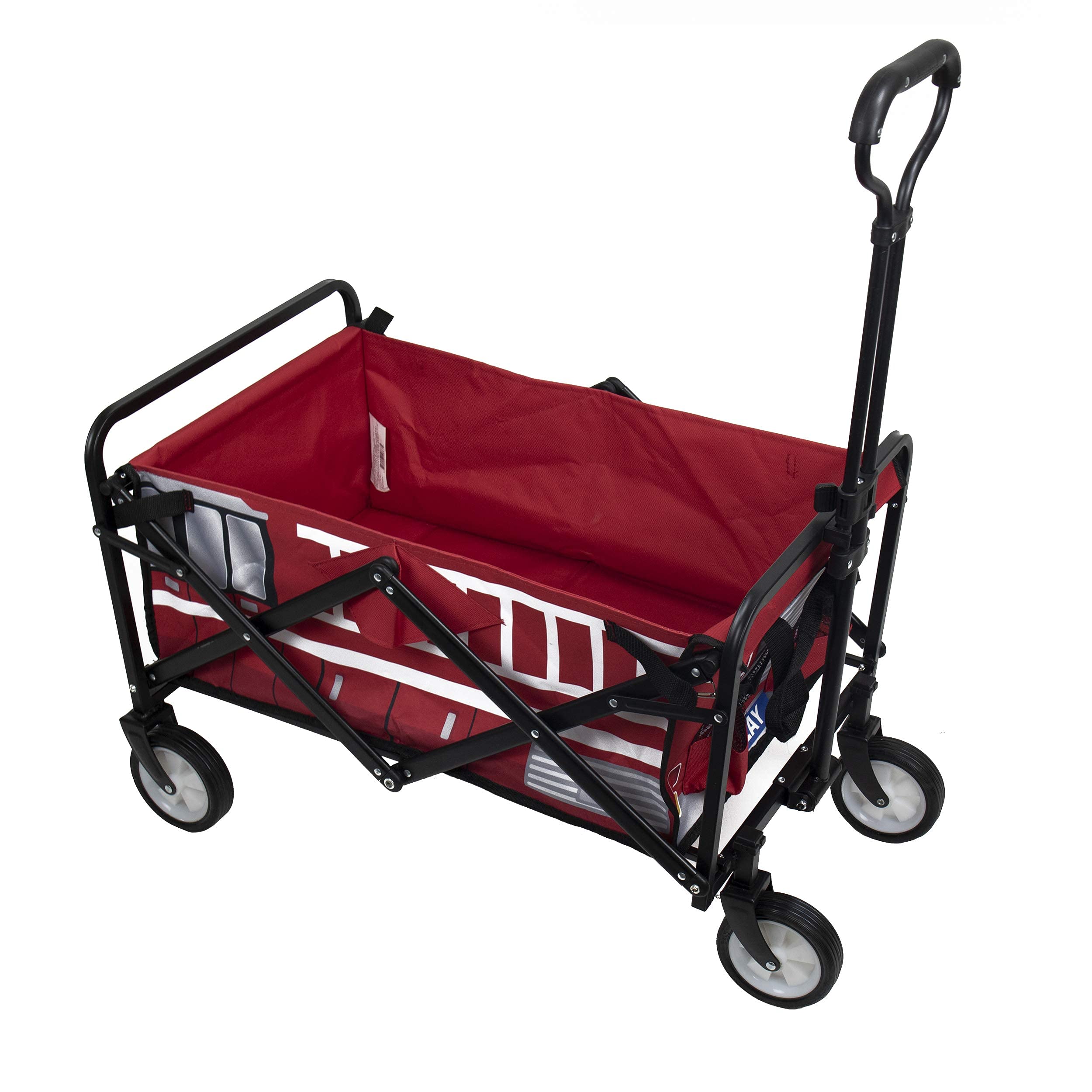 Heavy Duty Collapsible Beach Wagon Cart with Adjustable Handle - Large Capacity Portable Transport for Sand, Picnics & Camping - Perfect for Beach Outings, Grocery Shopping & Kids Fire Truck Play