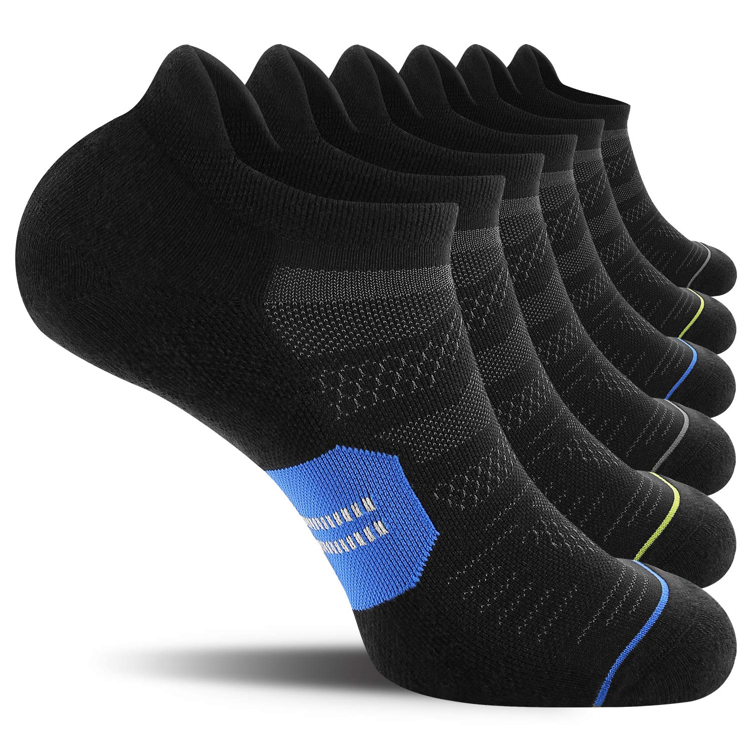CS CELERSPORT 6 Pack Men's Running Ankle Socks with Cushion Support - Breathable Low Cut Athletic Sports Socks for Jogging, Gym & Daily Wear