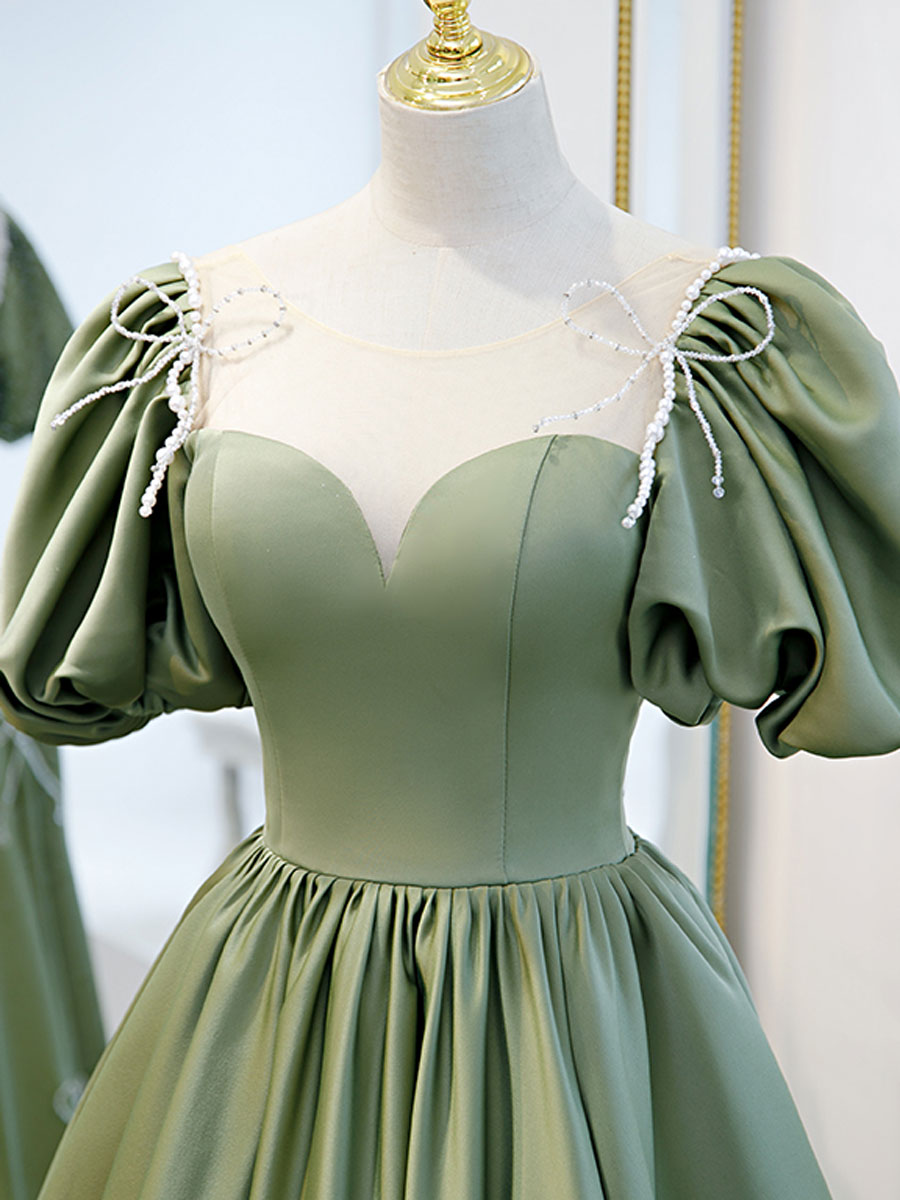 Elegant Green Satin Long Prom Dress for Women - Formal Evening Gown for Homecoming, Ball, Party & Special Occasions