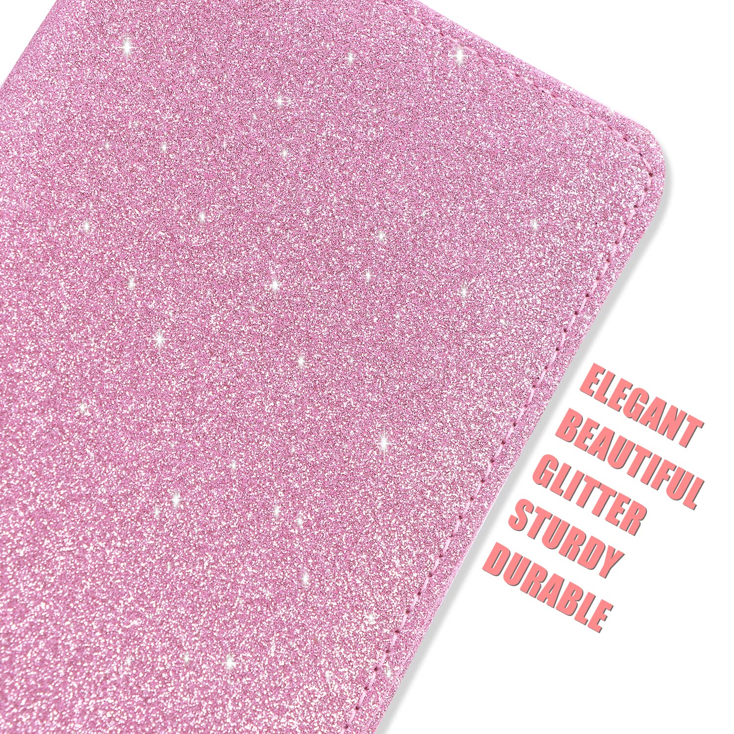 Sanlykate RFID Blocking PU Leather Checkbook Cover for Women - Sparkly Glitter Design with Pen Holder & Free Divider, Pink | Perfect for Gift Giving, Office Use & Financial Organization
