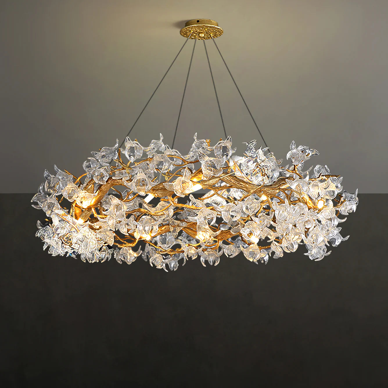 Petala Crystal Round Chandelier - Elegant Ceiling Light Fixture for Dining Room, Bedroom & Living Room | Modern Home Decor Lighting | Dimmable LED Chandelier for Wedding & Luxury Interior Design