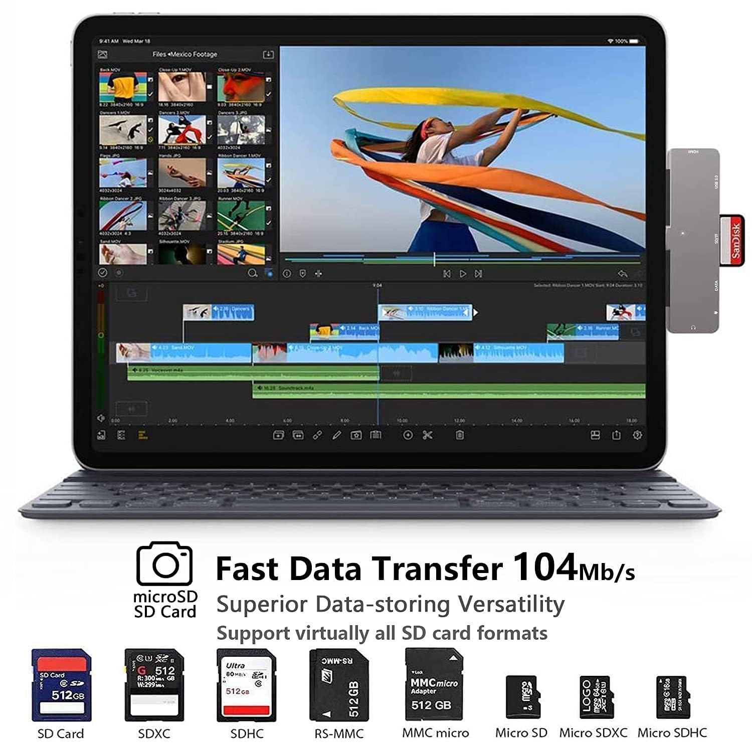 7-in-1 USB C Hub for iPad Pro M4/M2/M1 (13/11/12.9 inch) & iPad Air 5 - 4K 60Hz HDMI, USB 3.0, USB-C PD Charging, 3.5mm Audio, SD/Micro Card Reader | Portable Adapter for Work, Travel & Home Office