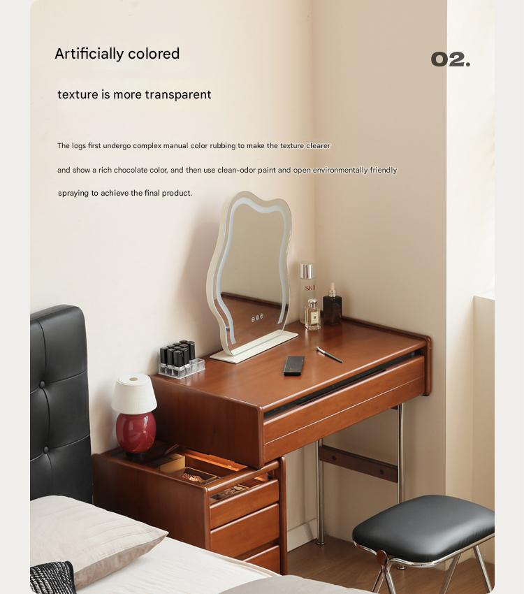 Modern Poplar Solid Wood Bauhaus Dressing Table - Multi-Functional Vanity Desk with Mirror & Storage for Bedroom, Home Office, or Apartment