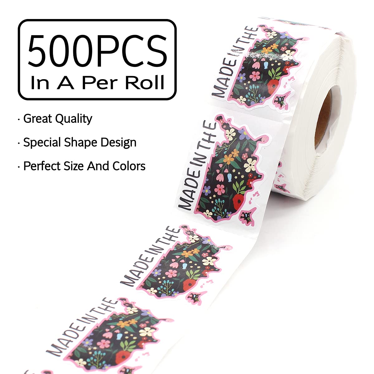 Wailozco 1.5'' America Map Stickers - 500 Labels/Roll for Small Business & Handmade Goods