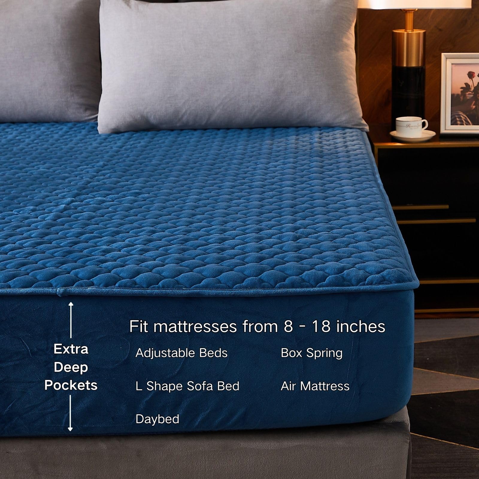 Premium Solid Flannel Plaid Fitted Sheet - Ultra Soft Heavyweight Non-Slip Mattress Protector Cover for California King Bed | Cozy Winter Bedding & Guest Room Essentials (Blue)