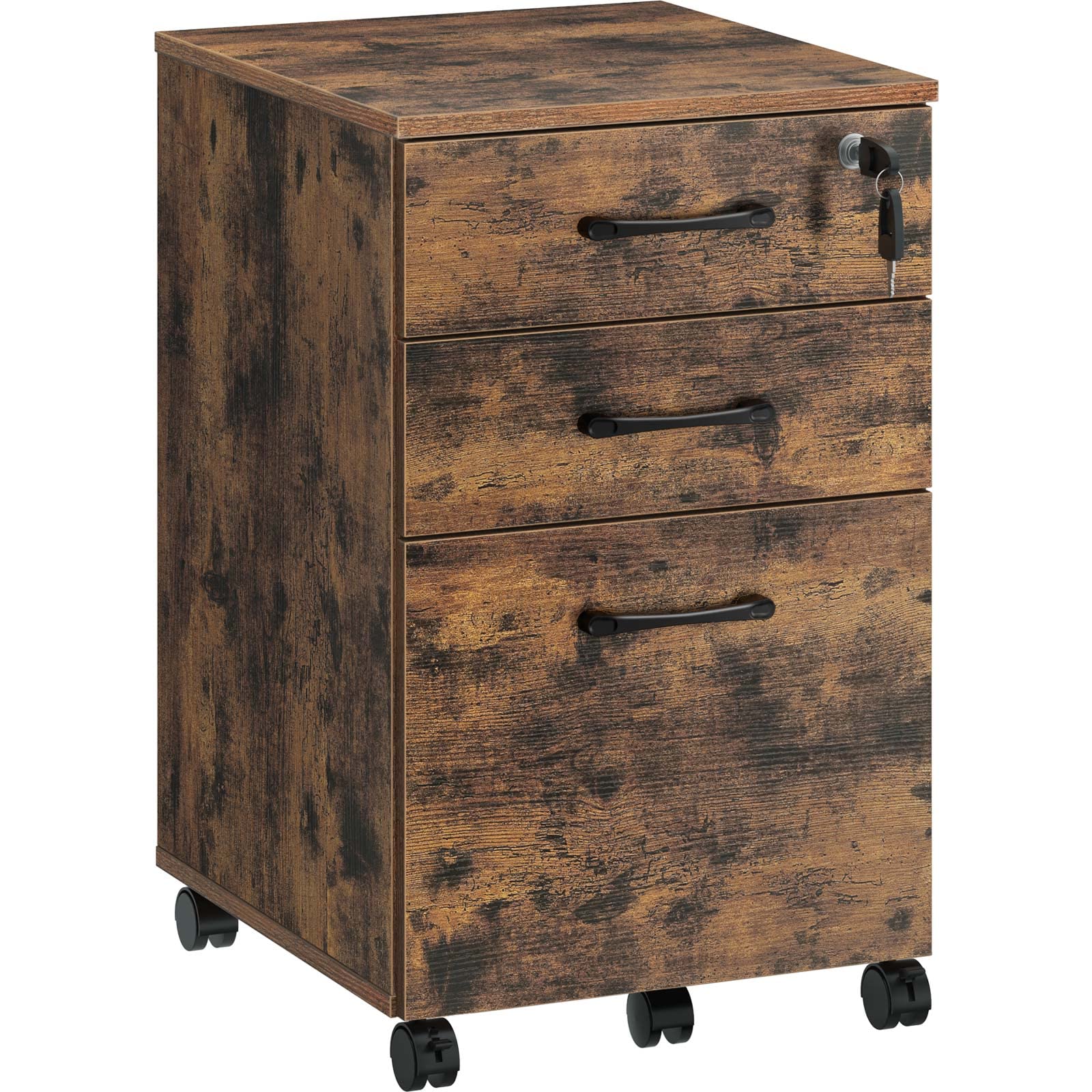 Rolanstar 3-Drawer Locking File Cabinet with Wheels - Mobile Vertical Rolling Storage for Letter-Sized Documents & Hanging Folders - Perfect for Home Office, Under Desk Organization & Document Management