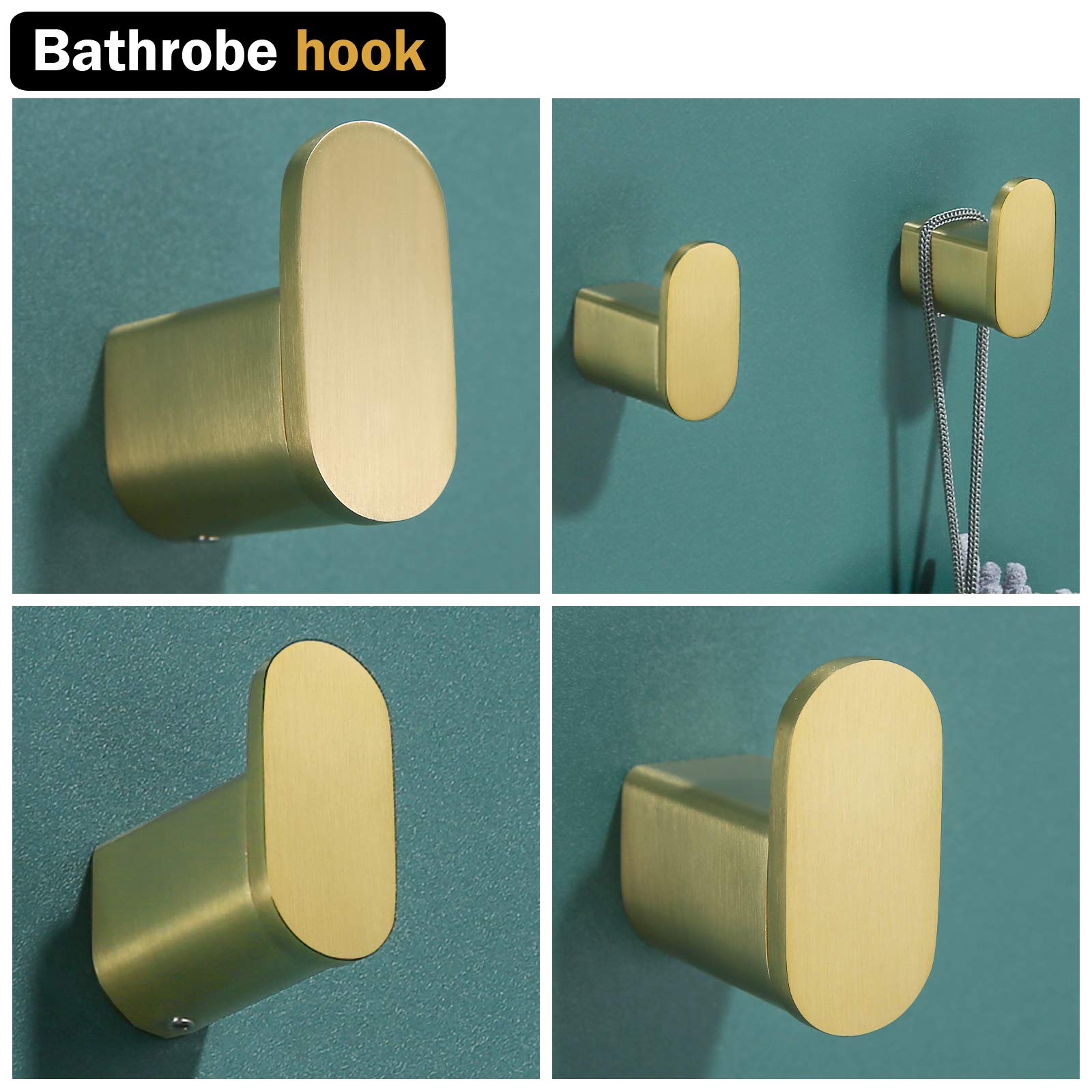 Brushed Gold Towel Hook - 2 Pack SUS304 Stainless Steel Wall Mounted Hooks for Bathroom, Robe, Coat & Hand Towel - Durable Rustproof Home Decor for Bathroom, Kitchen & Bedroom Organization