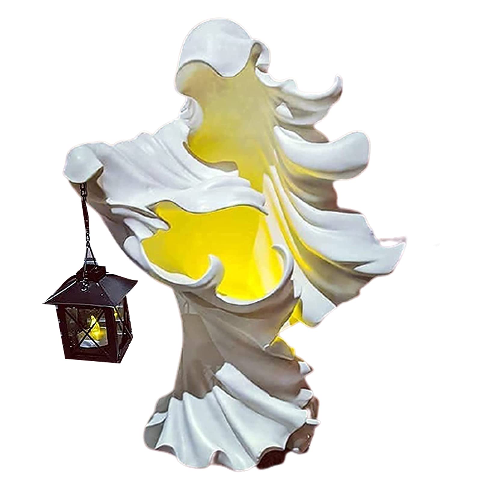 Halloween Ghost Messenger with Lantern - Witch Resin Statue for Candle Light Display, Desktop Ornament Collection, Indoor Outdoor Home & Garden Decor (White) - Perfect for Spooky Party Decorations, Haunted House Displays & Gothic Home Accents