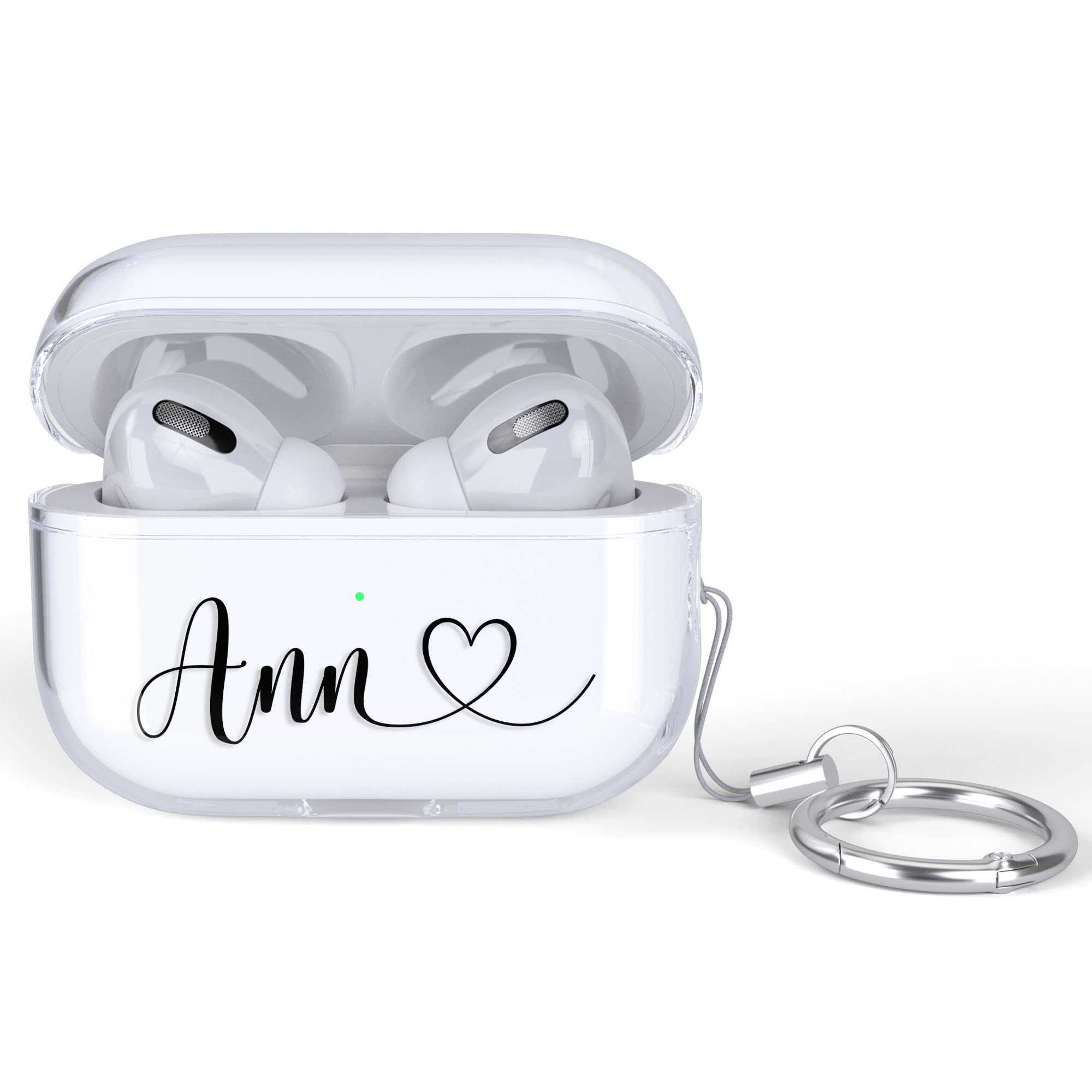 Personalized Clear AirPods Case for AirPods 4/3/Pro/2 - Custom Name Engraved Cover with Handwritten Style & Keychain Ring, Carabiner Clip for Travel, Gym, Work, and Daily Use