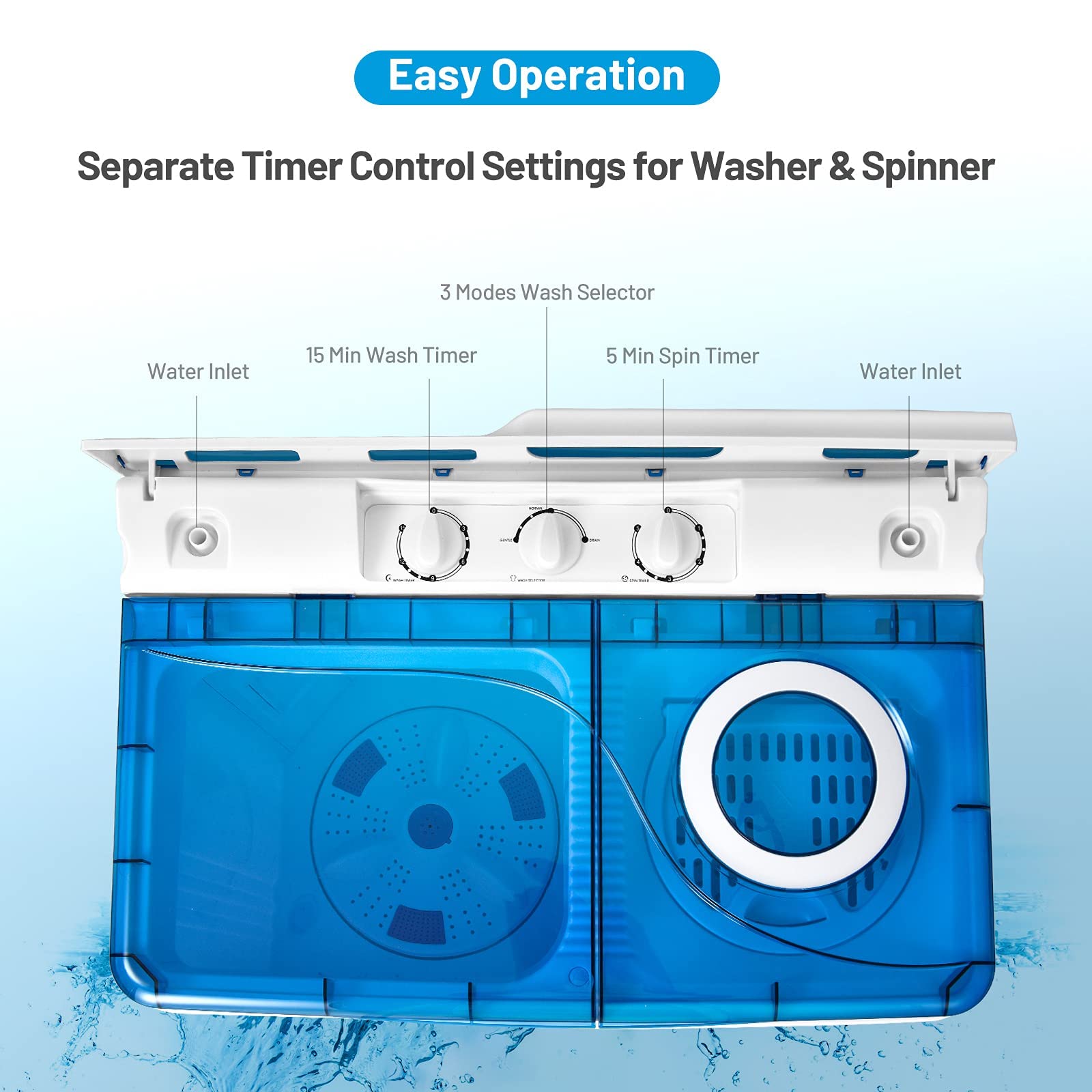 FP10355-BL Portable Washing Machine Compact & Energy Efficient - Perfect for Apartments, RVs, Camping & Small Spaces (Blue)