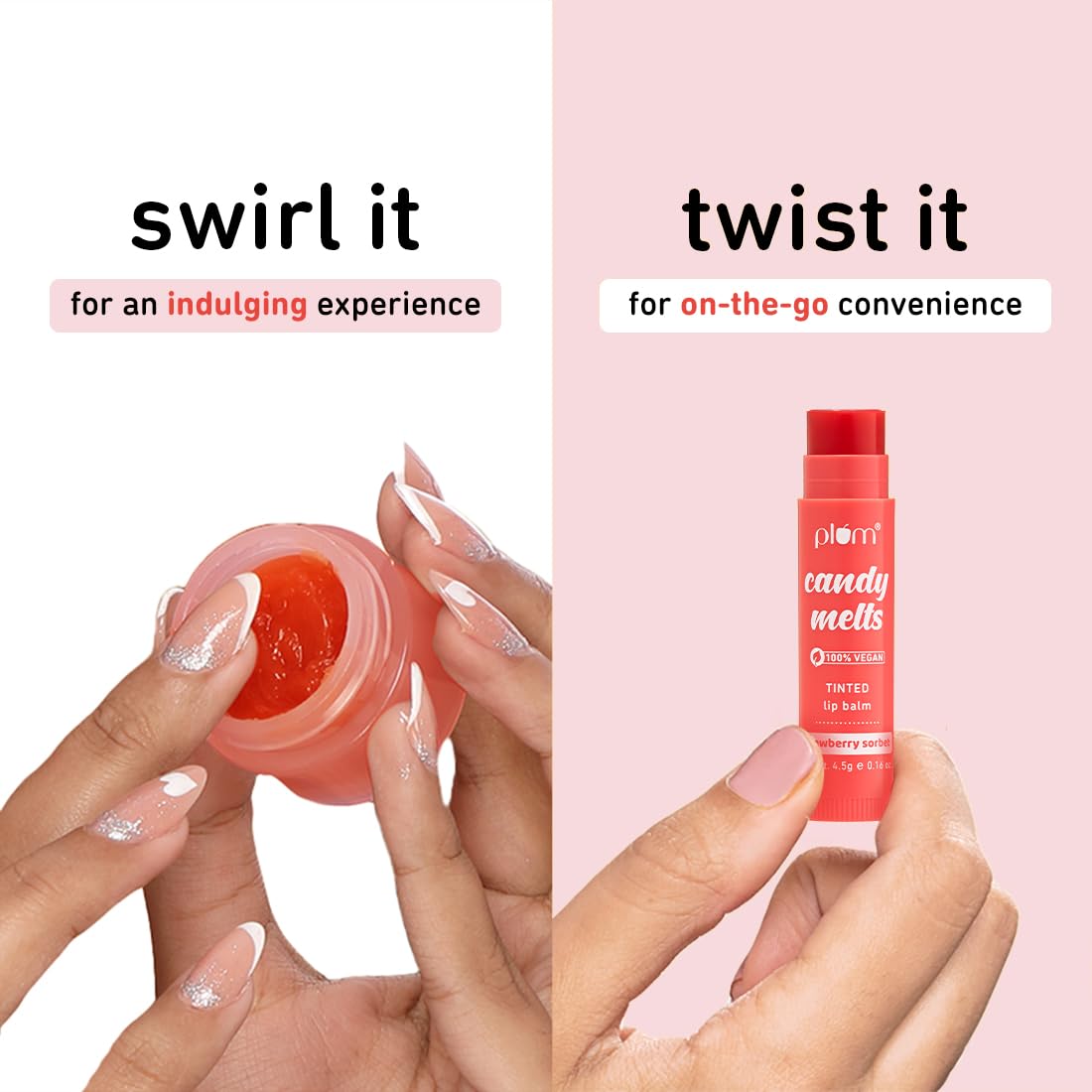Strawberry Sorbet Tinted Lip Balm - Vegan Plum Candy Melts for Dry, Chapped Lips | Moisturizing & Nourishing Formula | 4.5g | Perfect for Everyday Hydration & Natural Makeup Looks