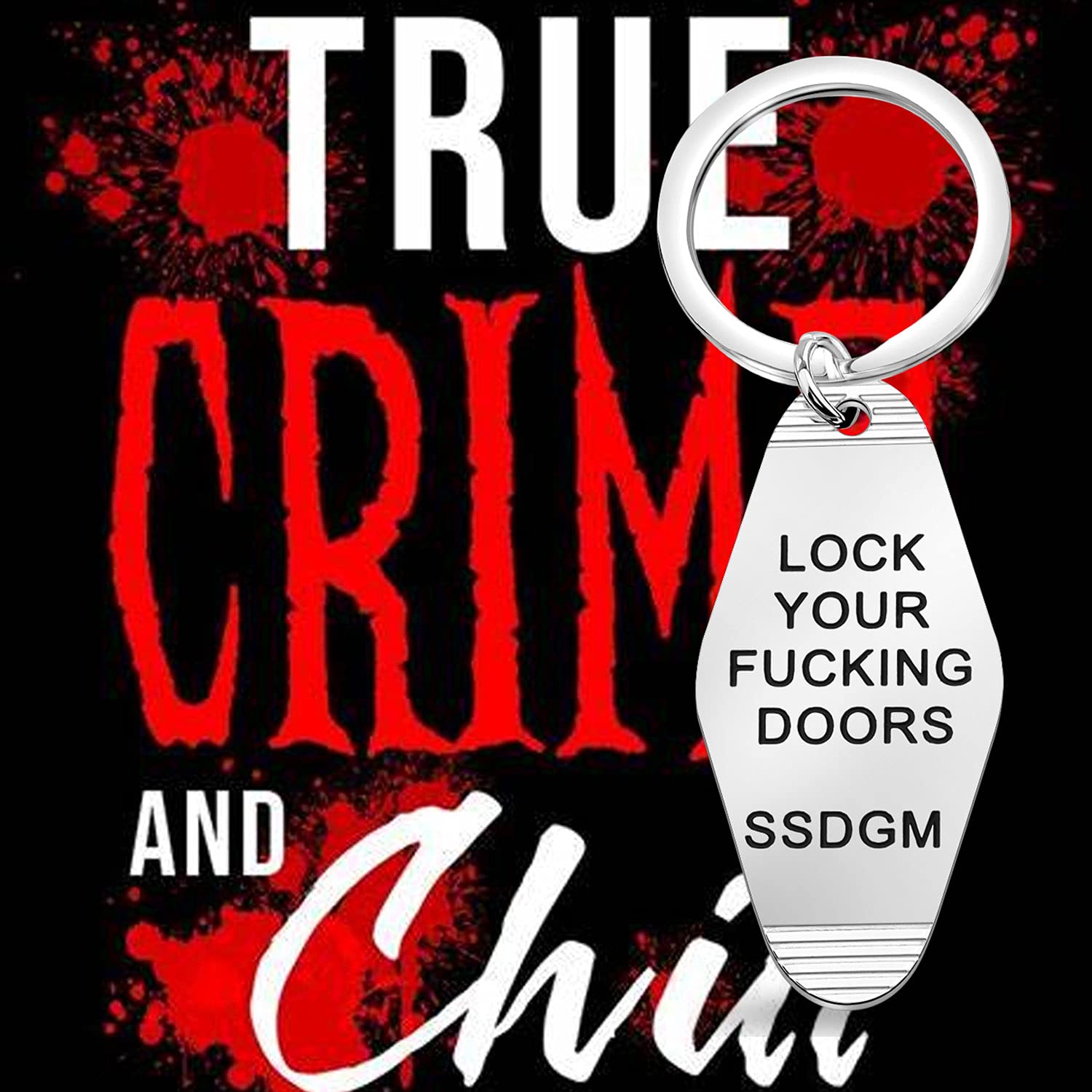 MYOSPARK Lock Your Doors Keychain - SSDGM Style True Crime Gift for Murderino Fans - Perfect for Crime Podcast Lovers & Personal Safety Accessories