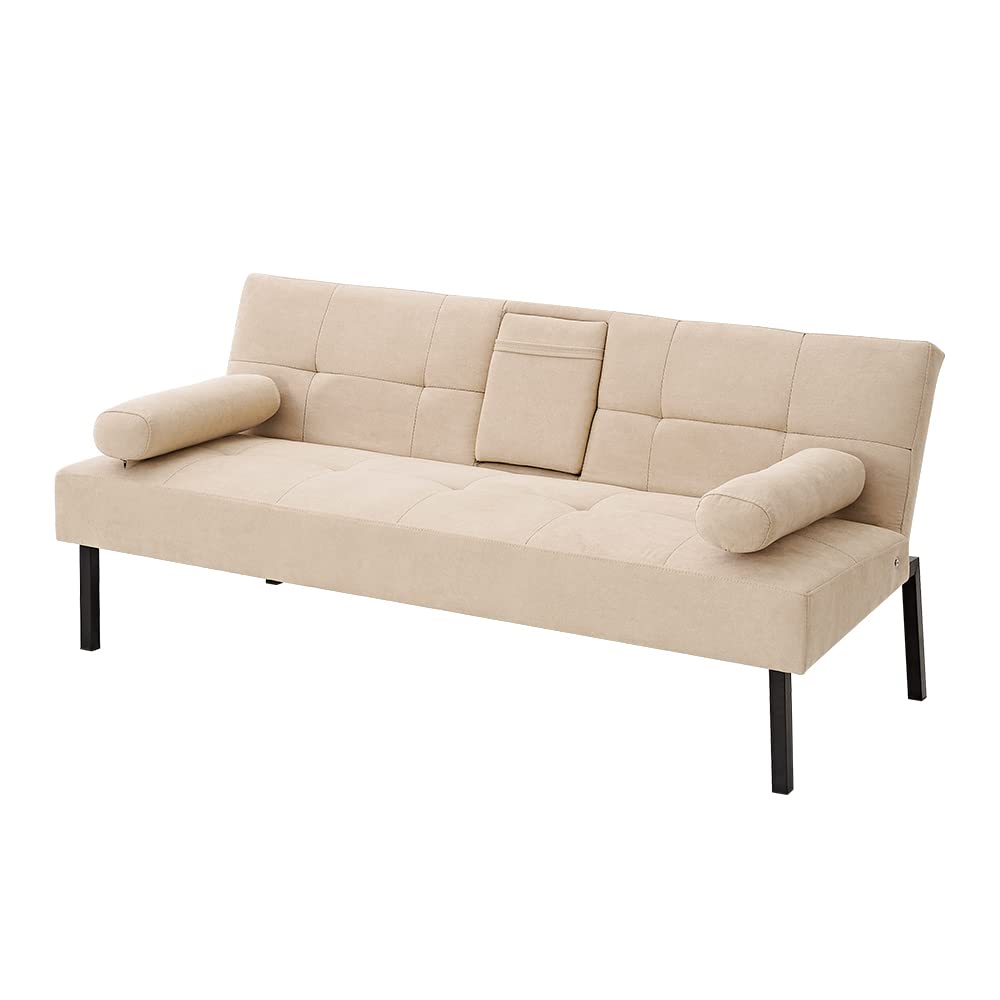 Panana 3-Seater Convertible Futon Sofa Bed - Click Clack Recliner Couch with Fabric Upholstery for Living Room, Guest Room & Small Spaces (Beige) | Space-Saving Multi-Functional Furniture for Apartments, Dorms & Home Offices