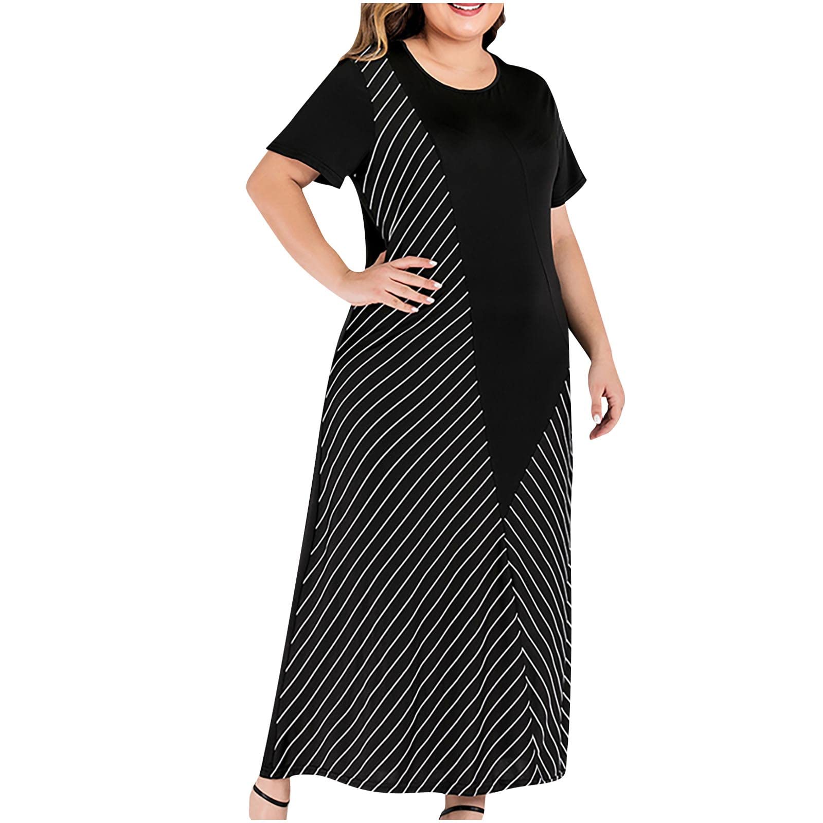 MIANHT Women's Summer Work Dresses - Striped Print Short Sleeve Plus Size Casual Dress for Beach, Office & Vacation | Flowy Comfort Fit for Hot Weather