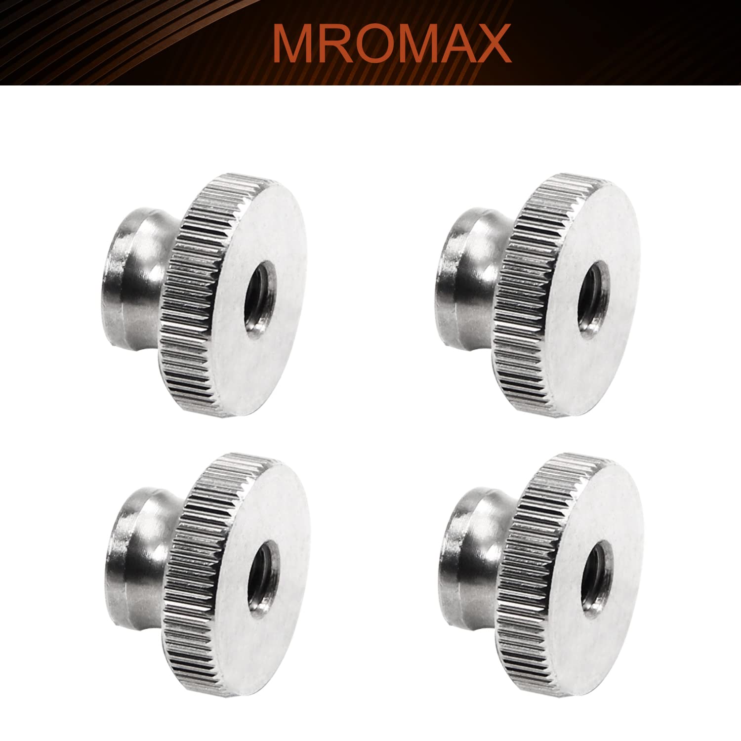 MroMax 4Pcs M6x1mm Knurled Thumb Nuts - 304 Stainless Steel Round Hand Screw Fasteners for 3D Printers, CNC Machines & DIY Projects (Silver Tone)