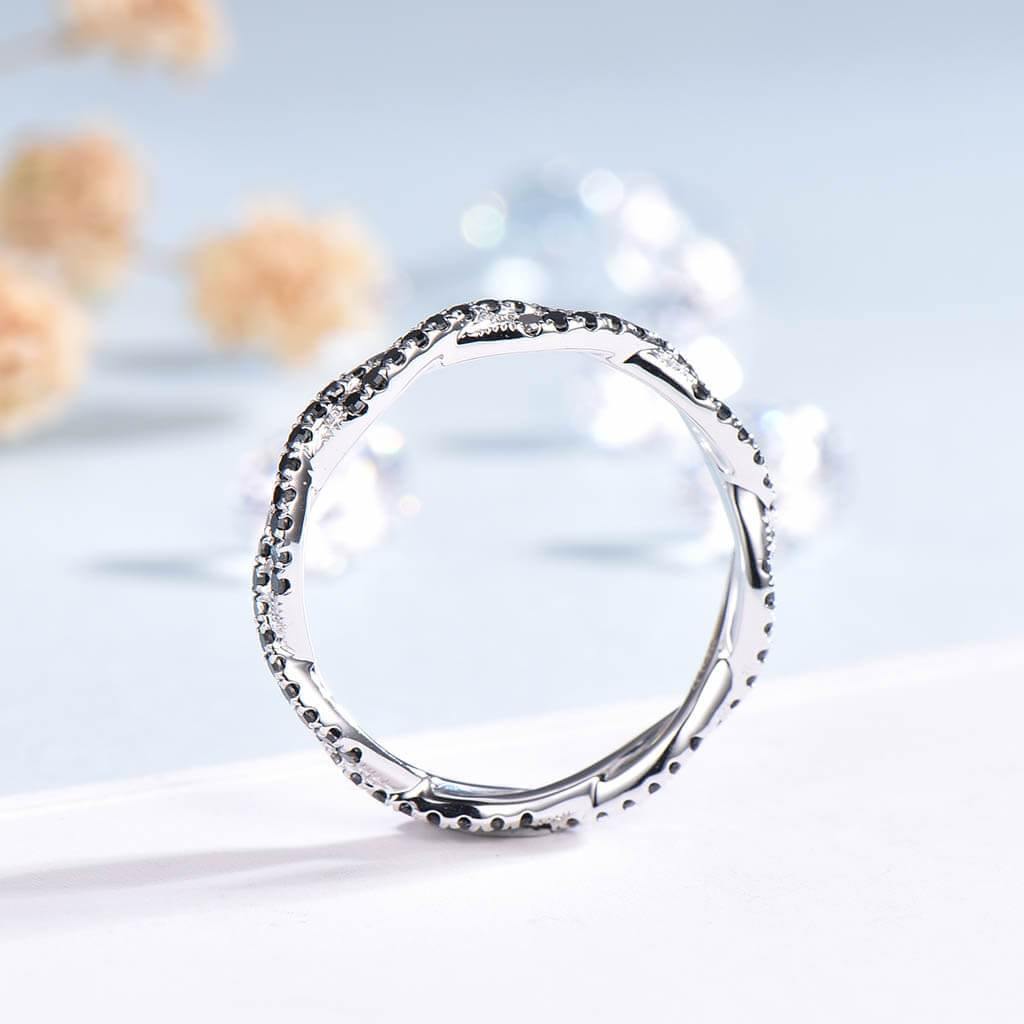 Petite Twisted Vine Infinity Black Diamond Wedding Band - Full Eternity Ring for Women | Perfect for Anniversary, Engagement & Bridal Jewelry Gifts