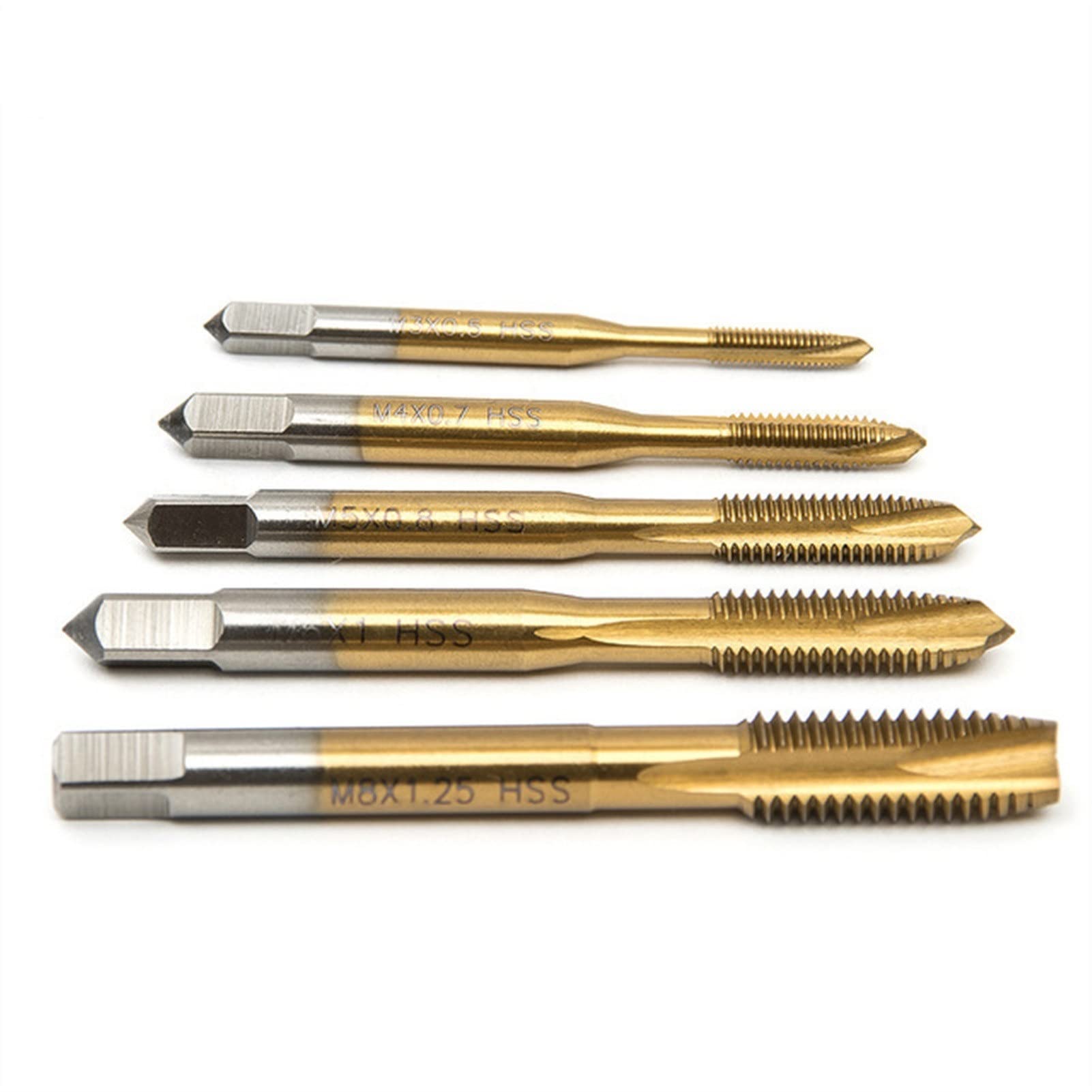 High-Speed Steel (HSS) Metric Drill Bit Set - 5PCS M3 M4 M5 M6 M8 Spiral Point Straight Flute Taps for Metalworking | Perfect for DIY Projects, Automotive Repairs & Machine Shop Use