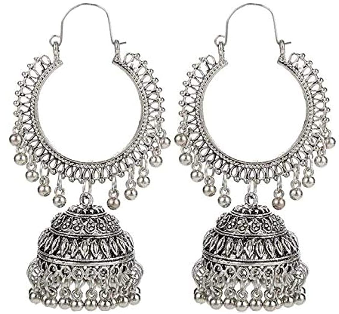 YouBella Women's Oxidized Silver Afghani Jhumka Earrings – Elegant Ethnic Jewelry for Girls & Women | Perfect for Weddings, Parties & Festive Occasions