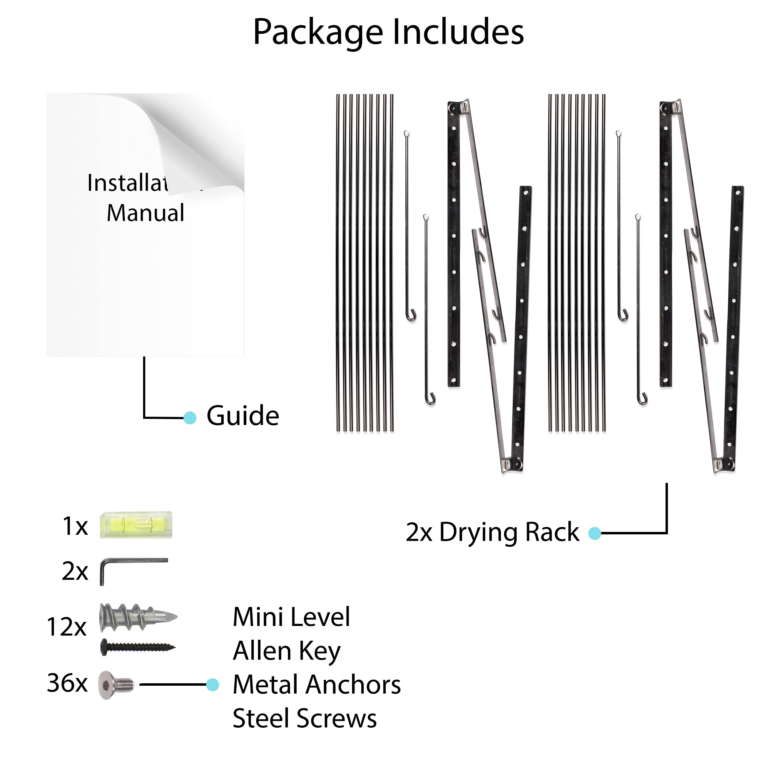 BrightMaison Wall Mount Clothes Drying Rack - Stainless Steel Laundry Organizer with 6.5 Yards Drying Capacity (Set of 2) - Space Saving Solution for Small Apartments, Bathrooms & Laundry Rooms