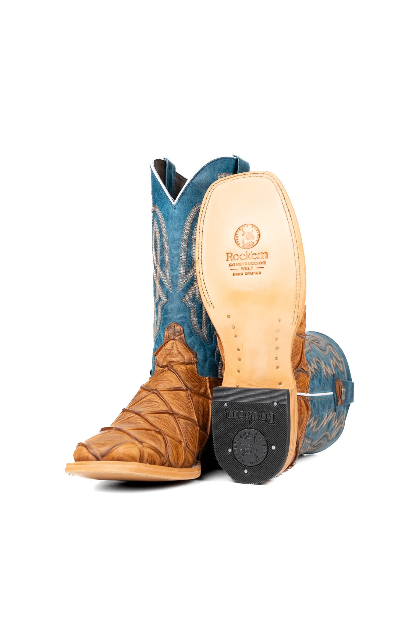 Renegade Big Bass Pirarucu Square Toe Cowboy Boots for Men - Western Style Leather Work Boots for Country Dancing, Rodeo & Outdoor Adventures