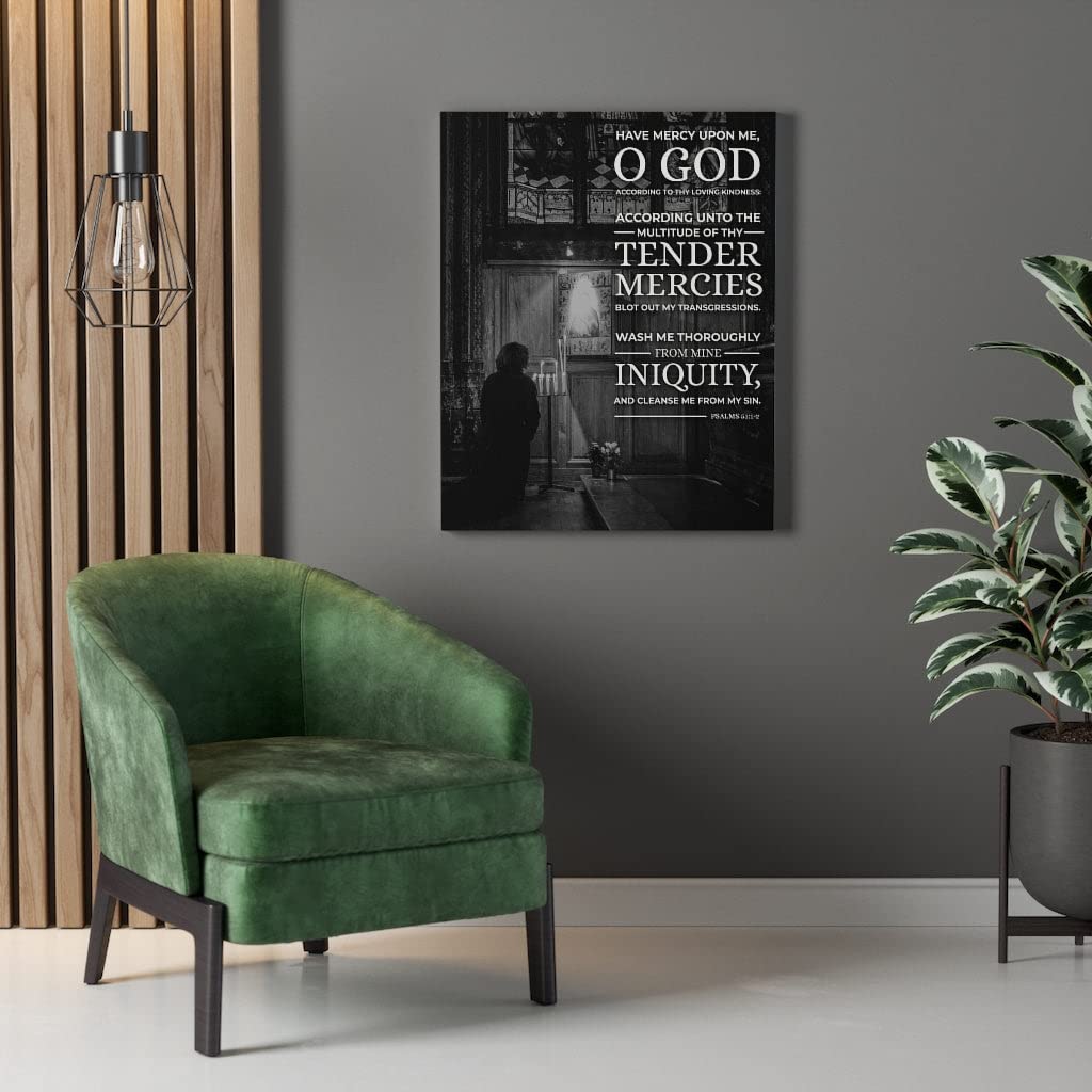 Bible Verse Canvas Wall Art - Psalms 51:1-2 'Have Mercy' Christian Scripture Print - Religious Home Decor for Living Room, Bedroom & Church