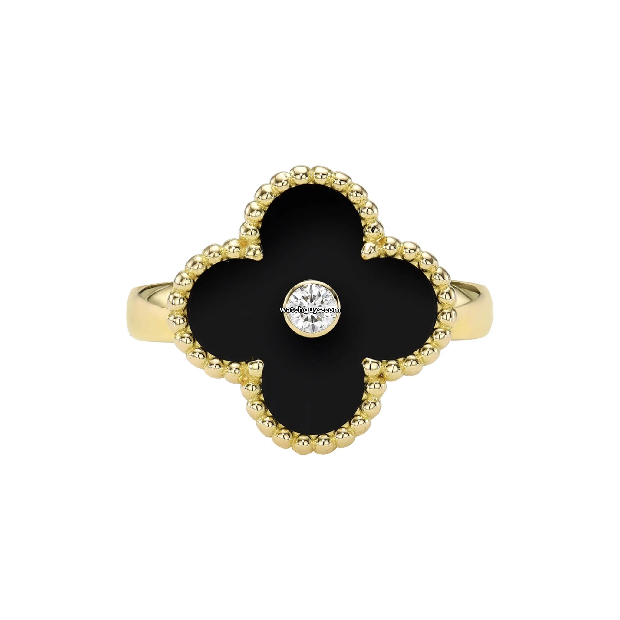 Van Cleef & Arpels Vintage Alhambra Ring - 18K Gold Onyx & Diamond Jewelry for Women | Luxury Gift for Anniversary, Birthday & Special Occasions