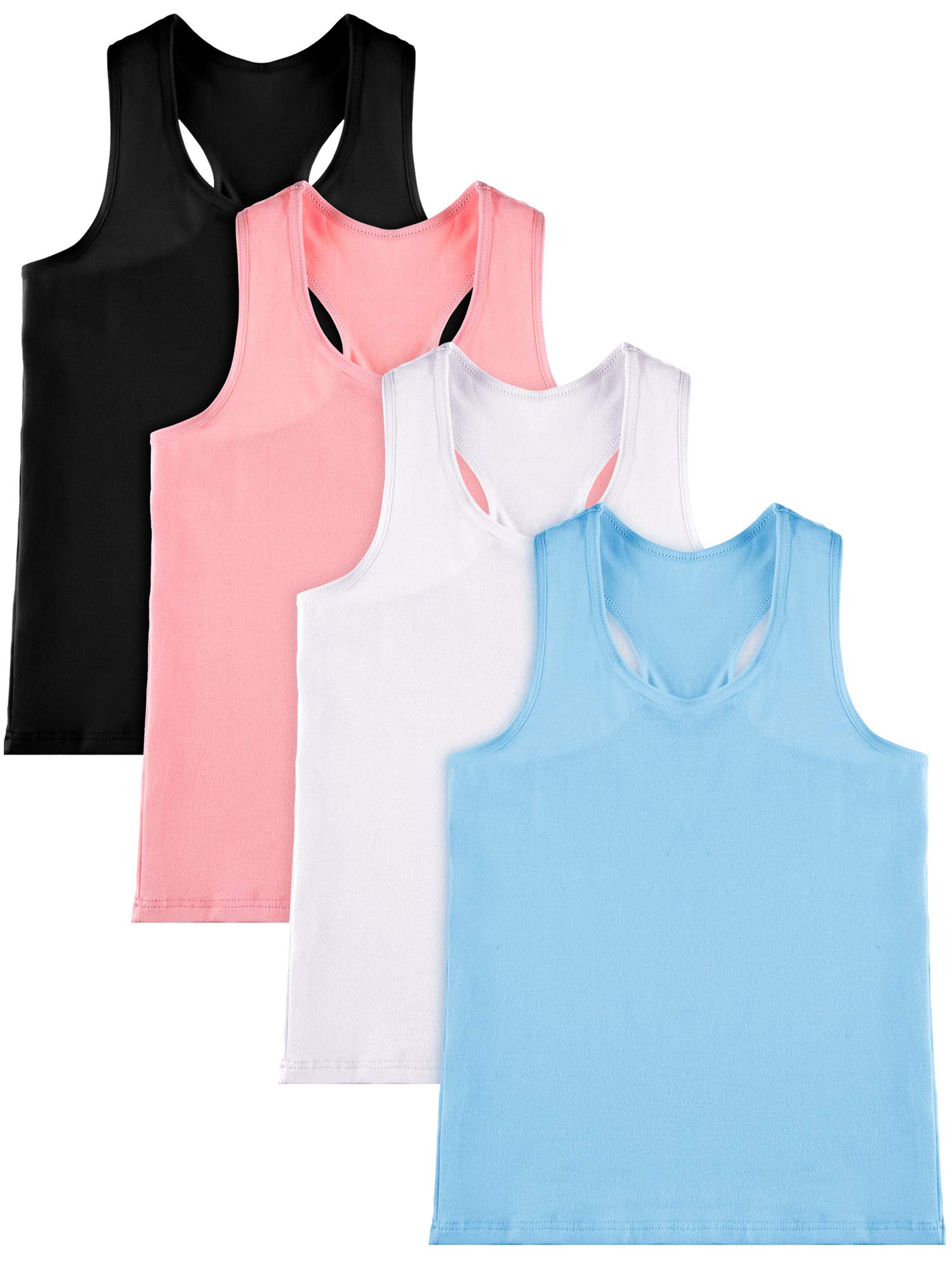 SATINIOR 4 Pack Girls Dance Tank Tops - Racerback Crop Tops Sleeveless Athletic Shirts for Gymnastics, Yoga & Performance - Breathable Workout Tops for Kids & Teens