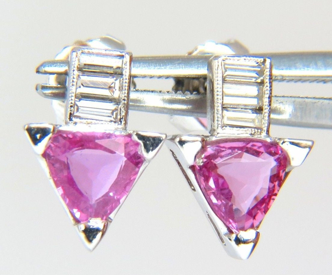 1.90ct Natural Vivid Pink Trilliant Sapphire Diamond Stud Earrings in 14K Gold – Elegant Jewelry for Weddings, Parties & Special Occasions