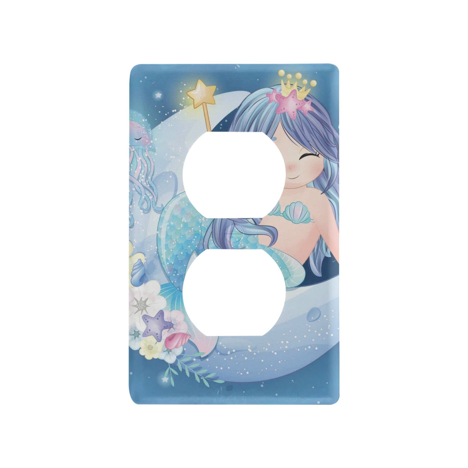 Cute Mermaid Jellyfish Switch Wall Plate - Decorative Duplex Outlet Covers for Kitchen, Bedroom & Home Decor - Waterproof Light Switch Plates for Bathroom, Nursery & Living Room