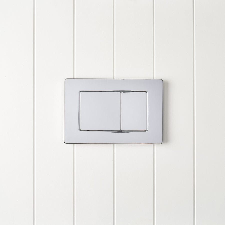 Modern Curved In-Wall Toilet with Sleek Rectangle Chrome Buttons - Space-Saving Bathroom Solution for Contemporary Homes