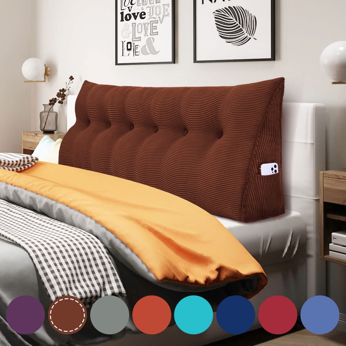 WOWMAX Large Triangular Sofa Cushion with Removable Cover - Back Support for Reading & Relaxing