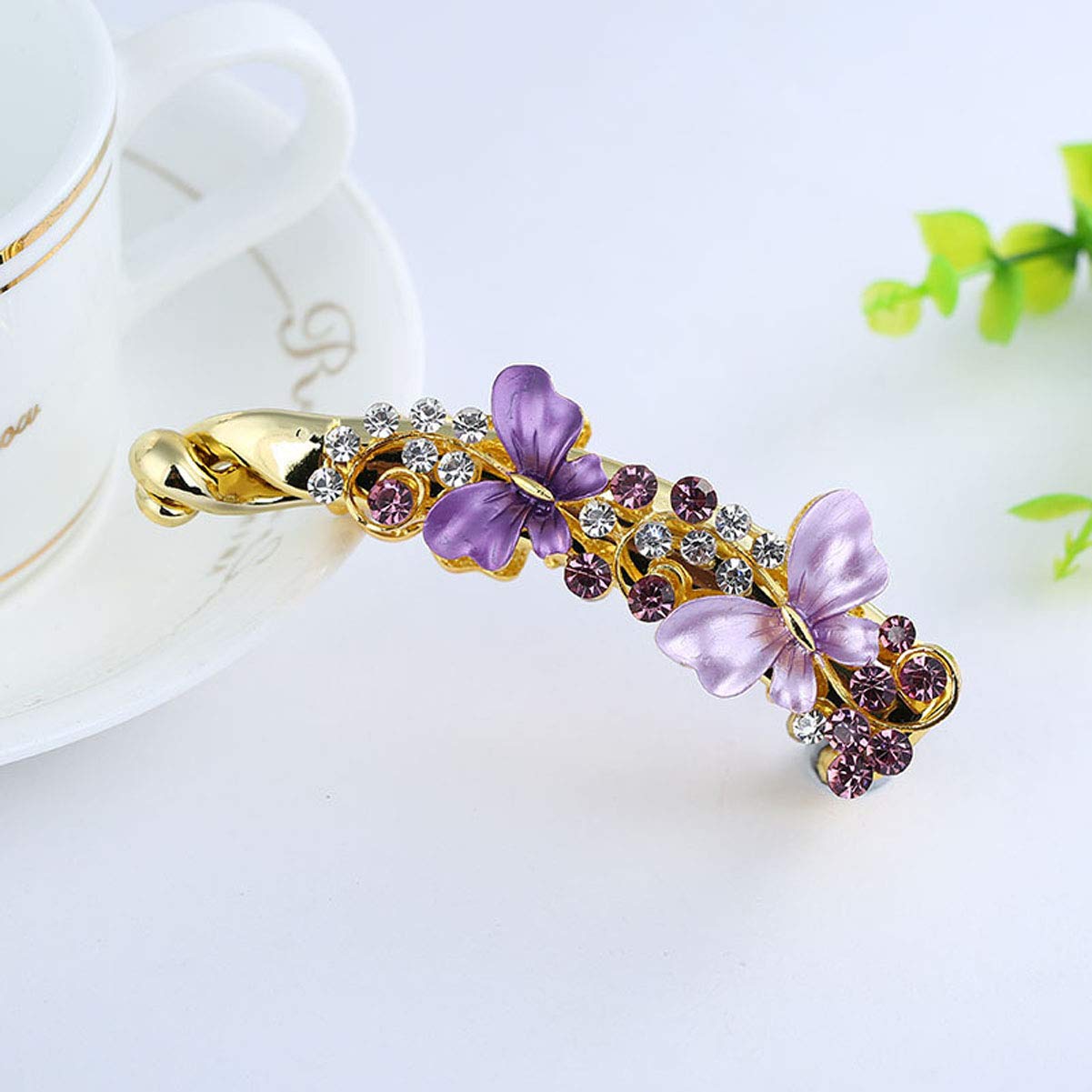 2 Pcs Butterfly Rhinestone Crystal Banana Hair Clips - Vertical Clamp Ponytail Holder for Women | Hair Accessories for Parties, Weddings & Daily Styling