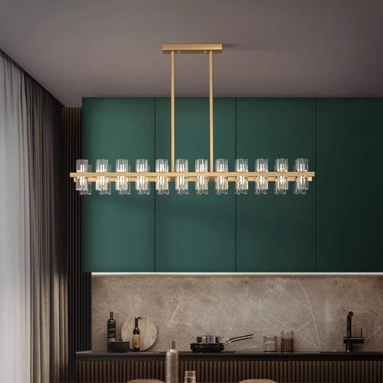 Elegant Aurora Wine Glass Rectangular Chandelier - 54 Inch Modern Crystal Ceiling Light for Dining Room, Living Room & Bedroom Decor